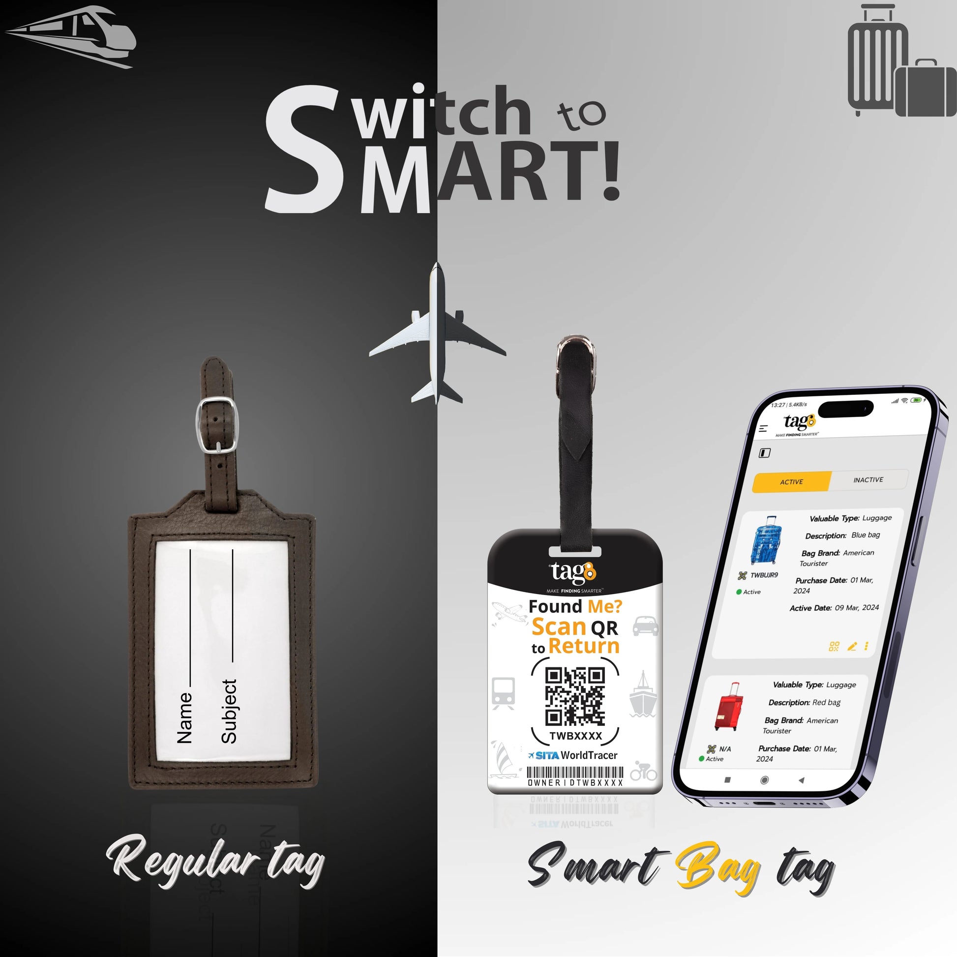 Germany QR Bag Tag by tag8 for secure luggage recovery