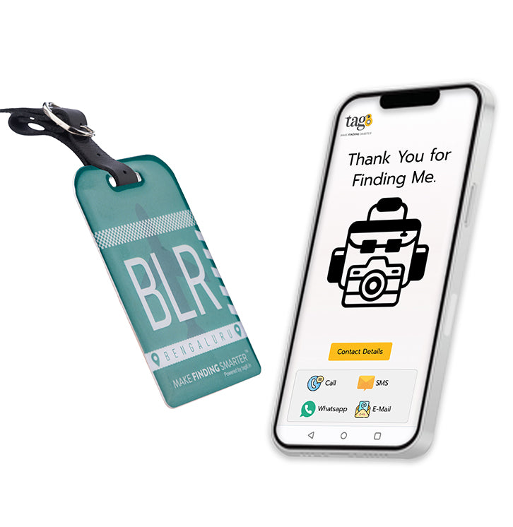 Bengaluru BLR city-themed smart bag security tag with QR code by tag8