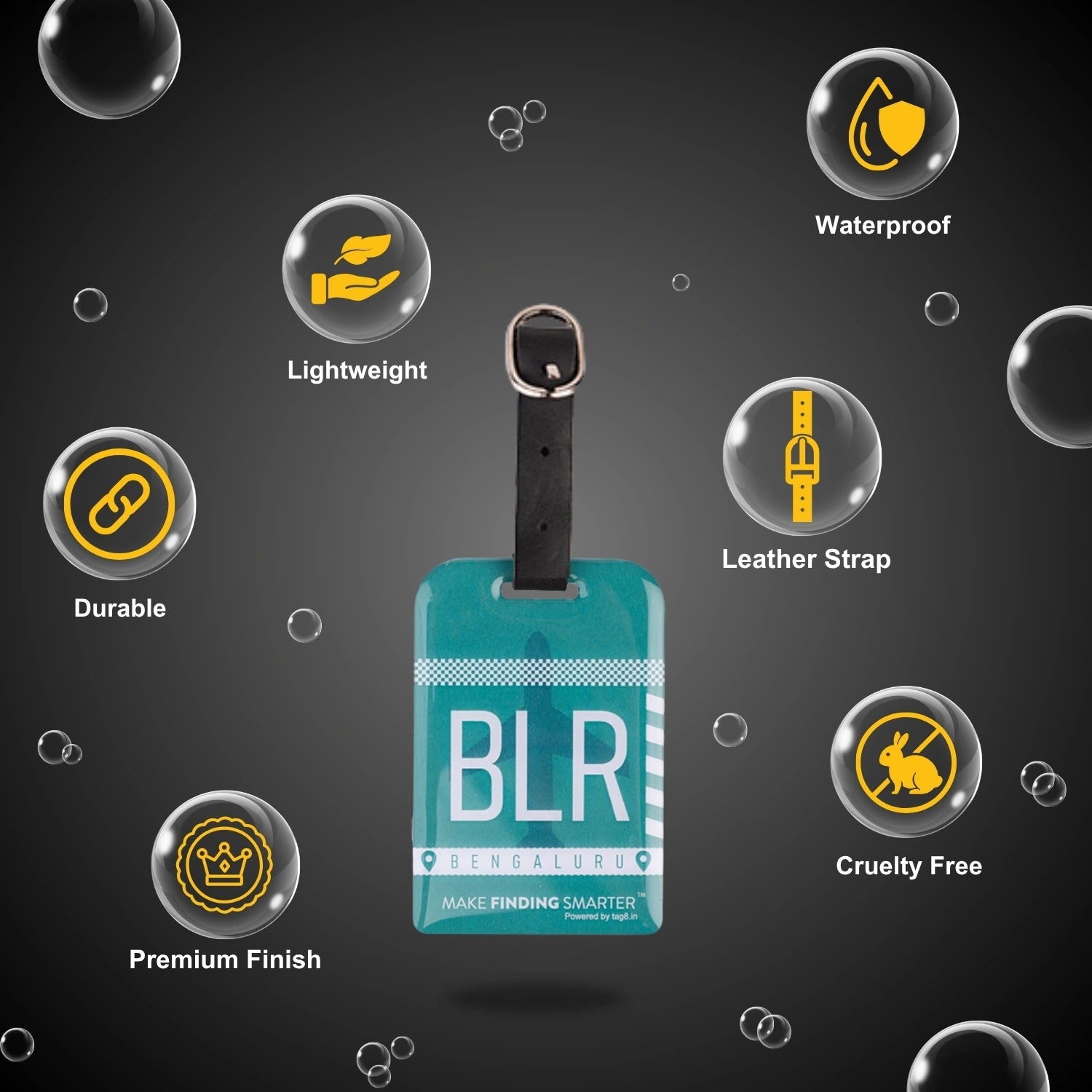 Bengaluru BLR city-themed smart bag security tag with QR code by tag8