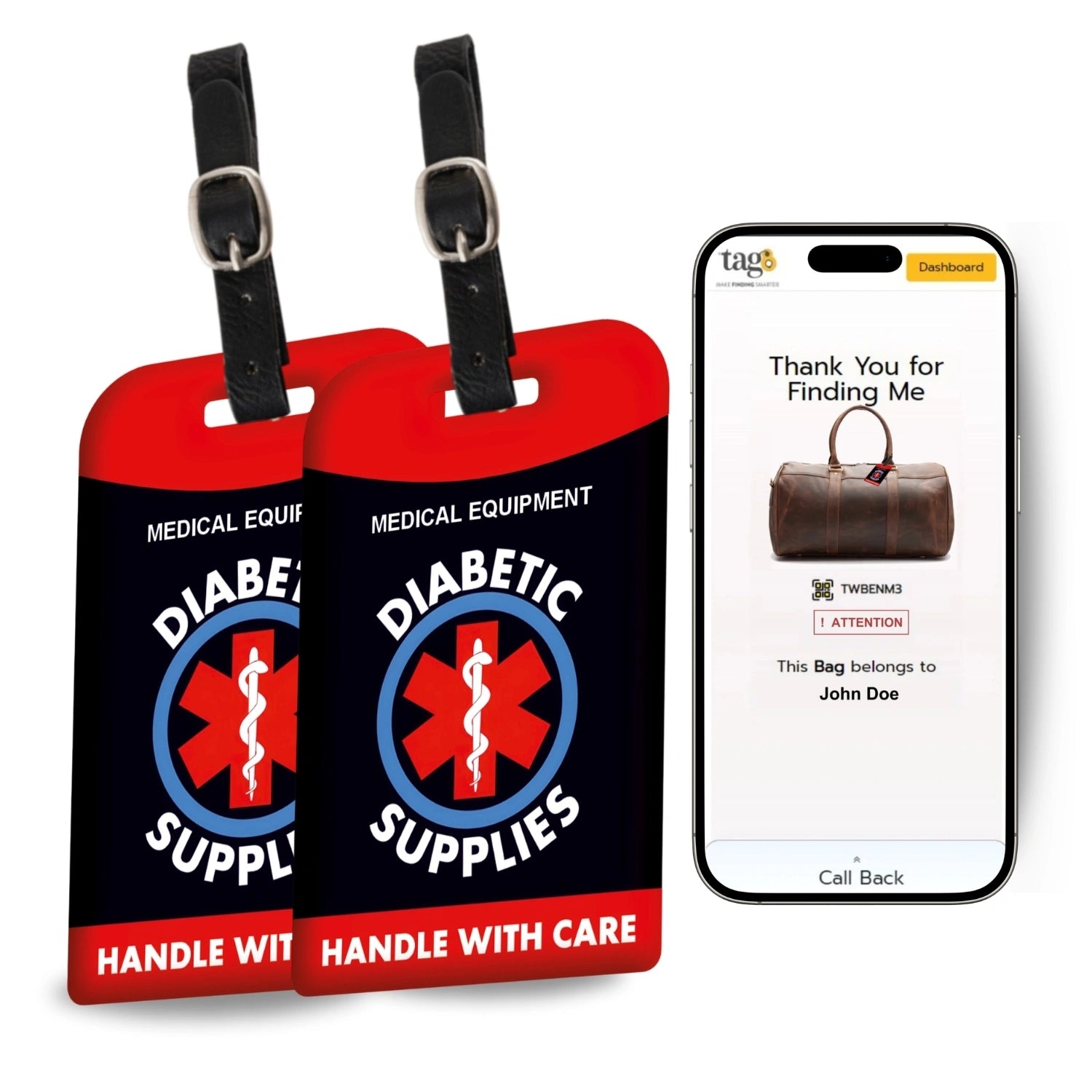 Diabetic Equipment Tag Red Color [Pack 2]