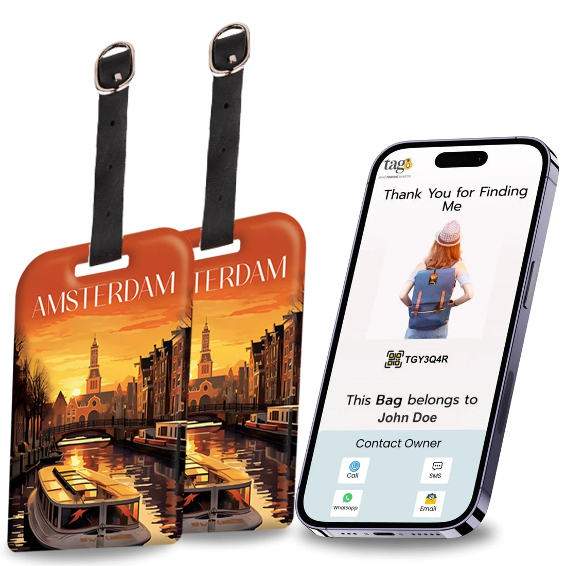 Amsterdam QR Bag Tag by tag8 with secure QR code