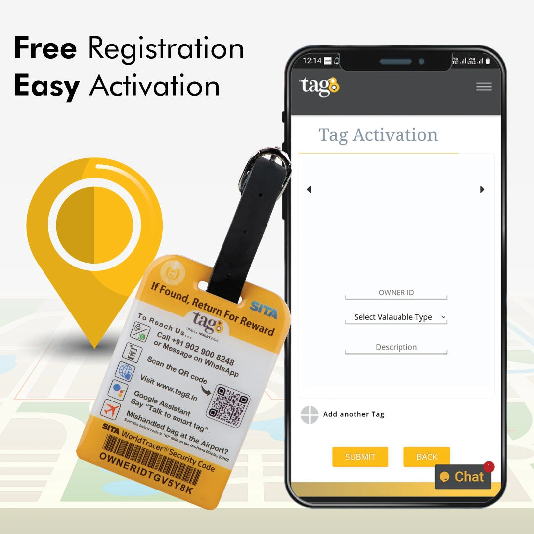 Black Bag Security QR Bag Tag by tag8 for luggage tracking