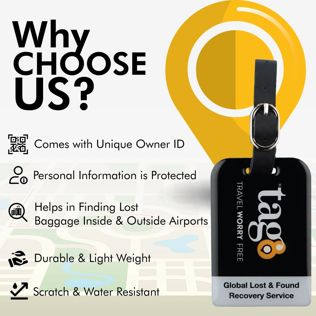 Black Bag Security QR Bag Tag by tag8 for luggage tracking