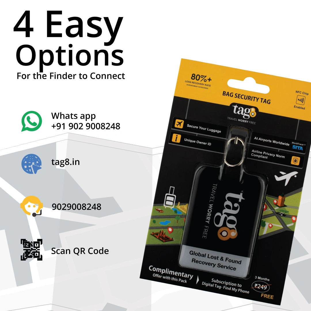 Black Bag Security QR Bag Tag by tag8 for luggage tracking