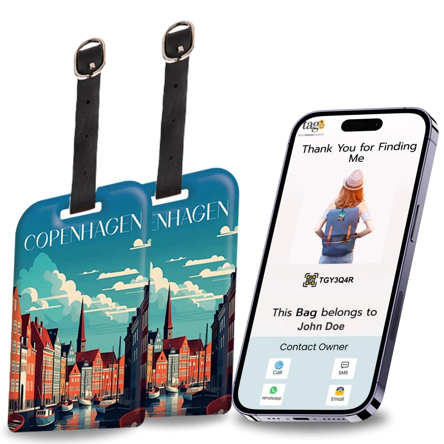Copenhagen QR Bag Tag by tag8 for lost luggage recovery