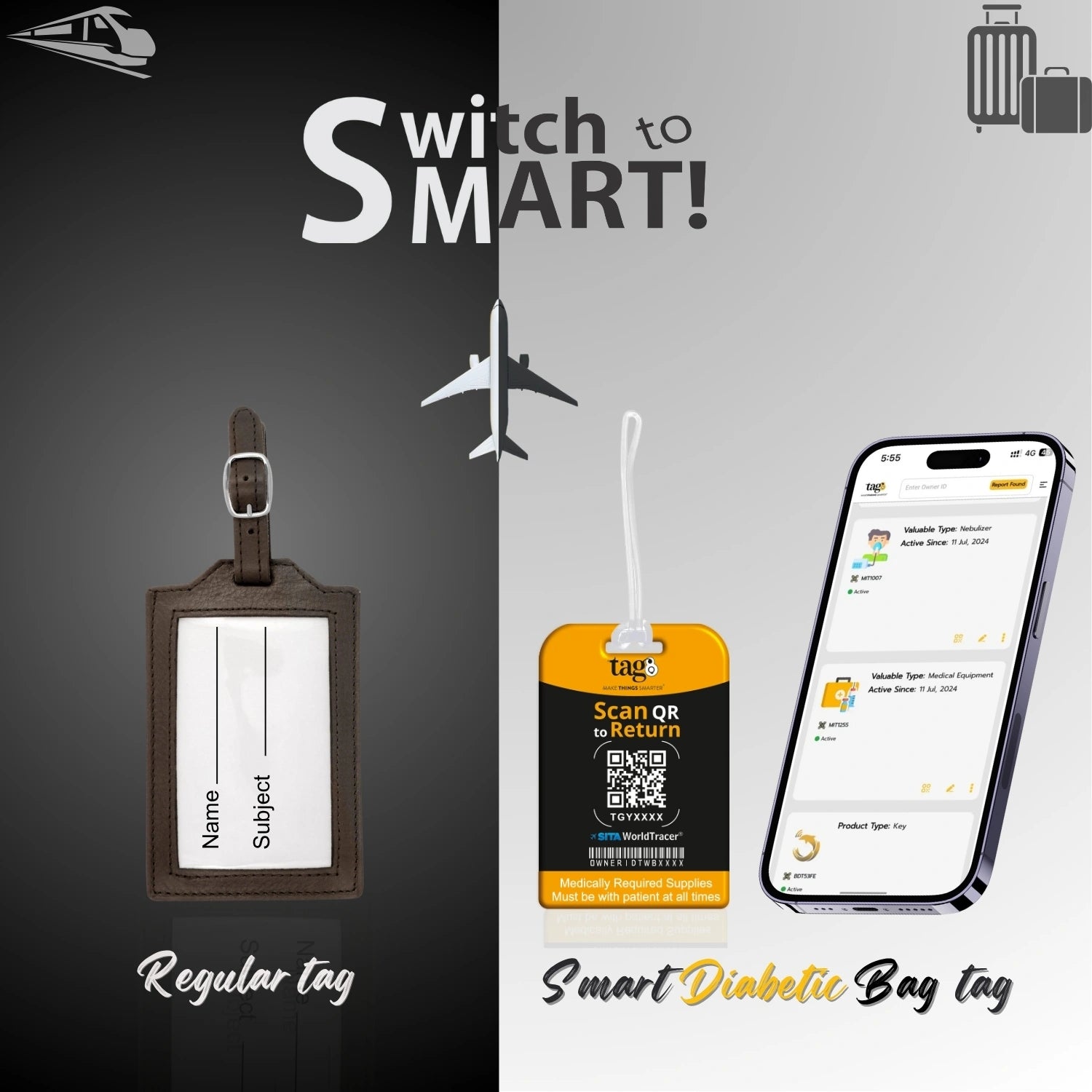 Diabetic QR Bag Tag by tag8 for luggage tracking