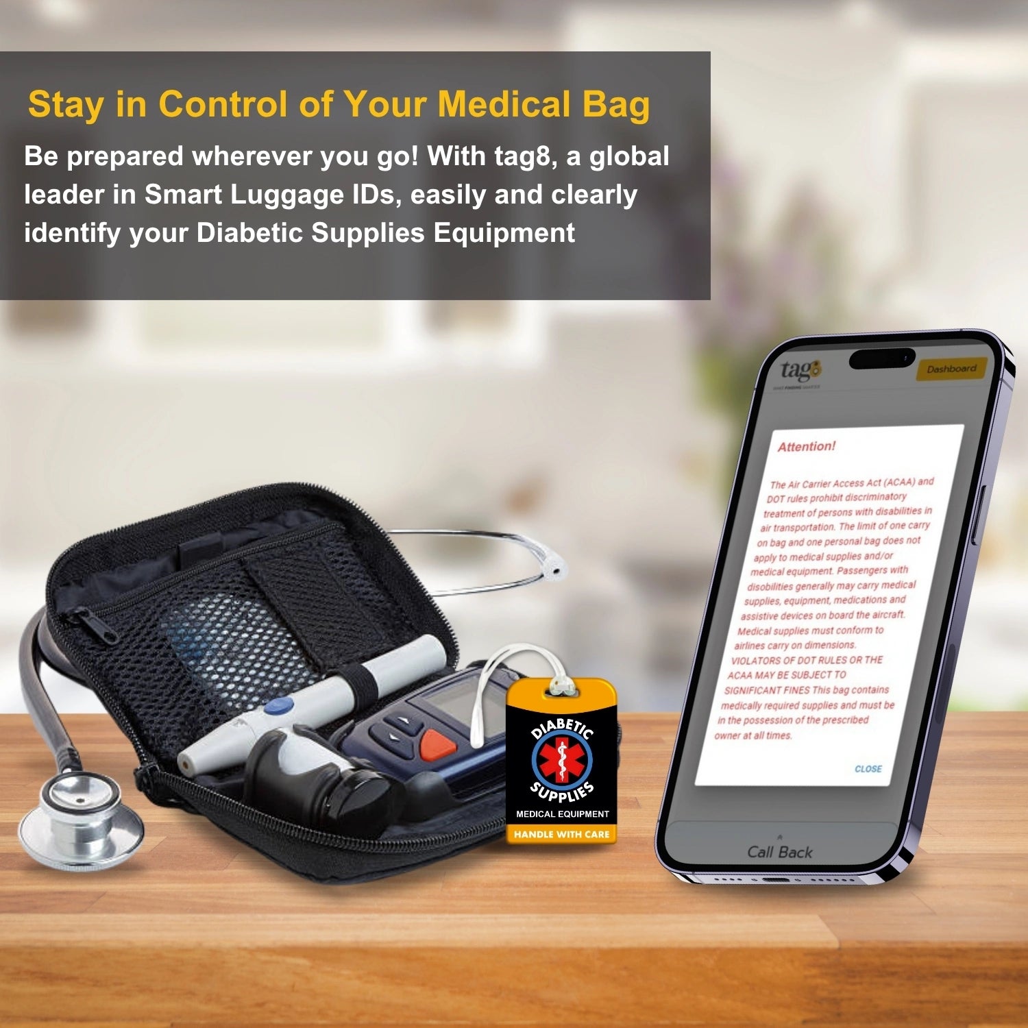 Diabetic QR Bag Tag by tag8 for luggage tracking