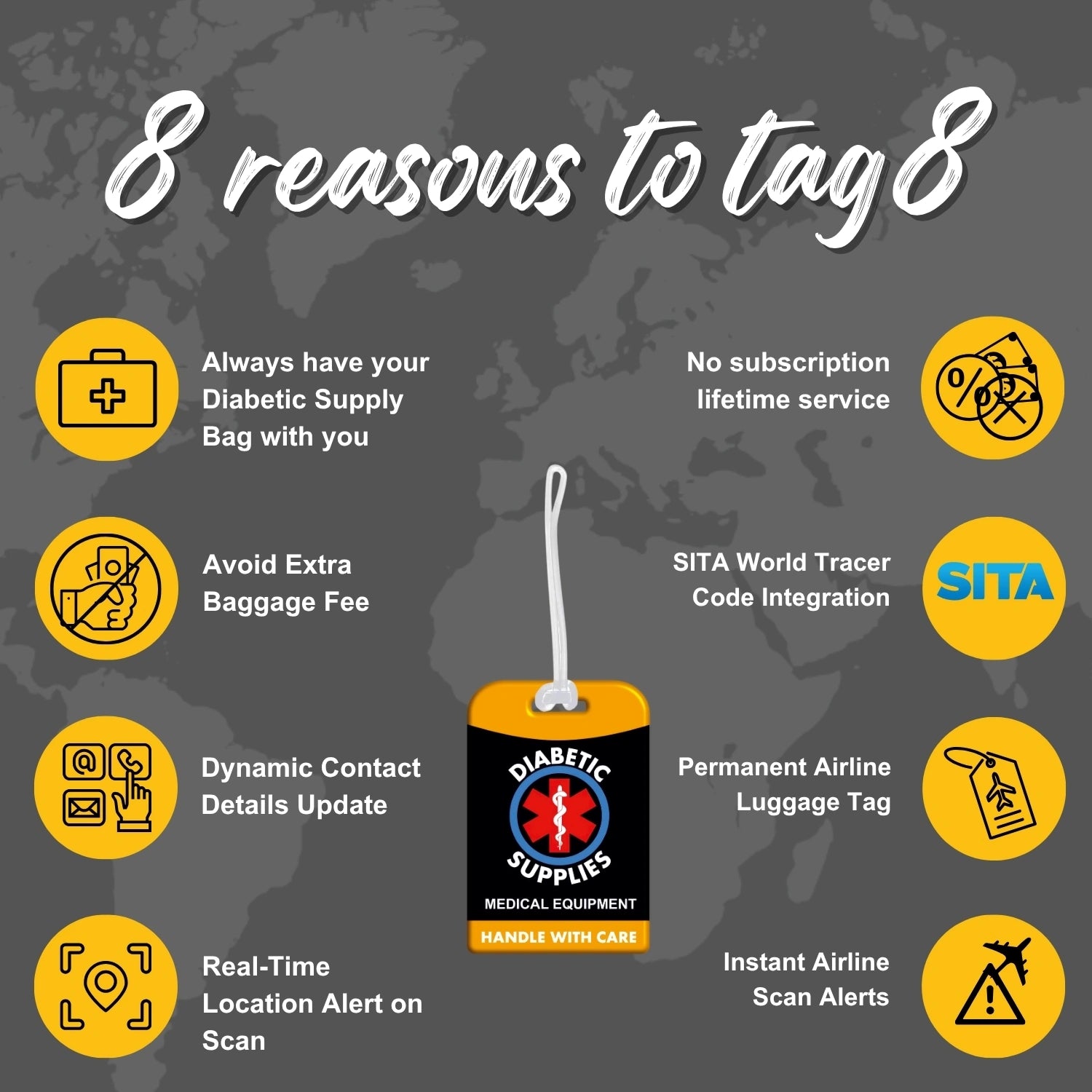 Diabetic QR Bag Tag by tag8 for luggage tracking