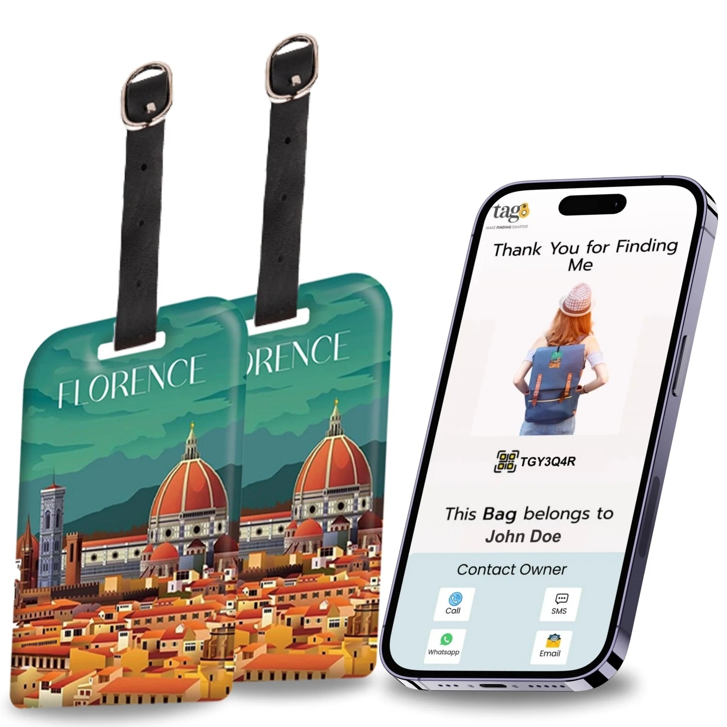 Florence QR Bag Tag by tag8 for bag tracking