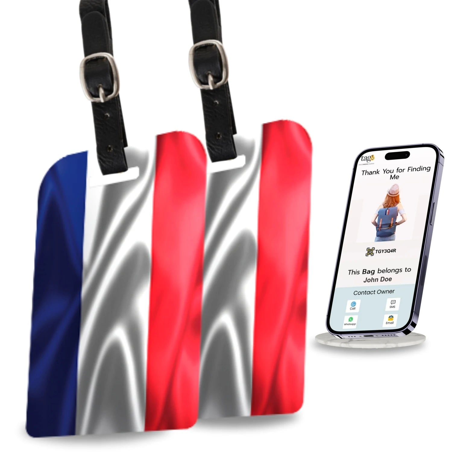 France QR Bag Tag by tag8 with secure QR code
