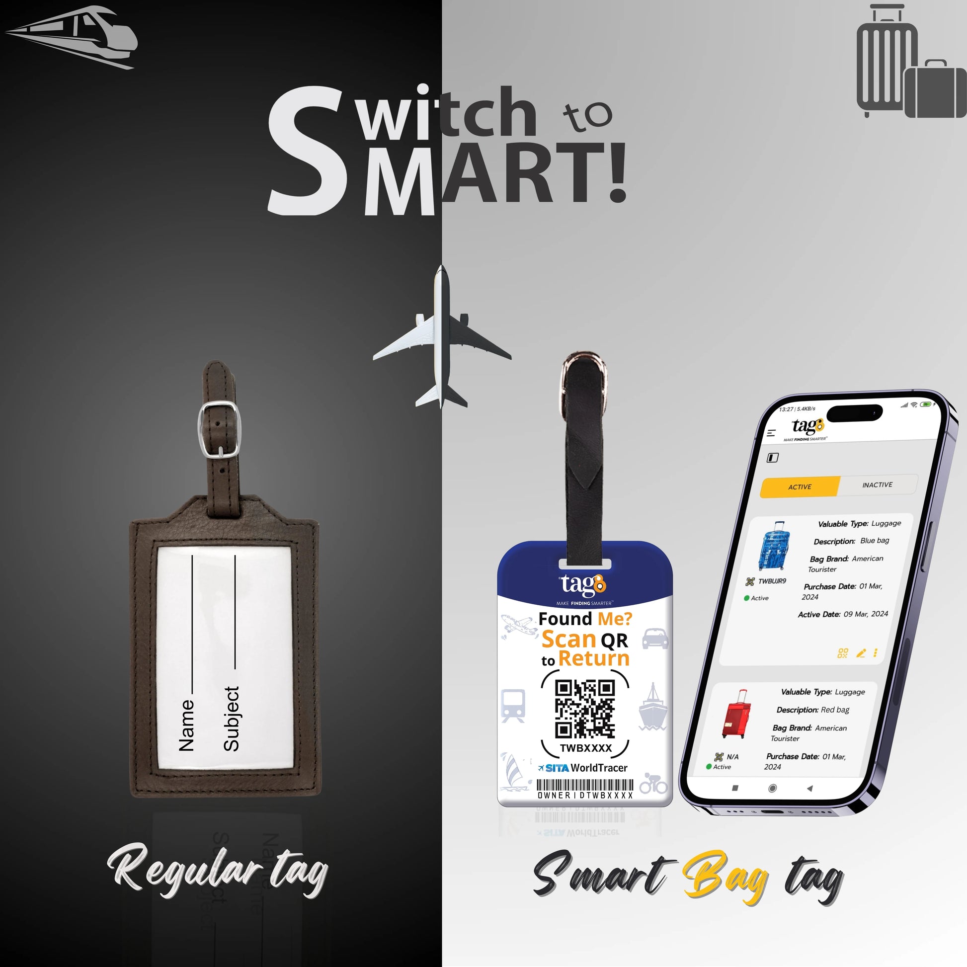 France QR Bag Tag by tag8 with secure QR code