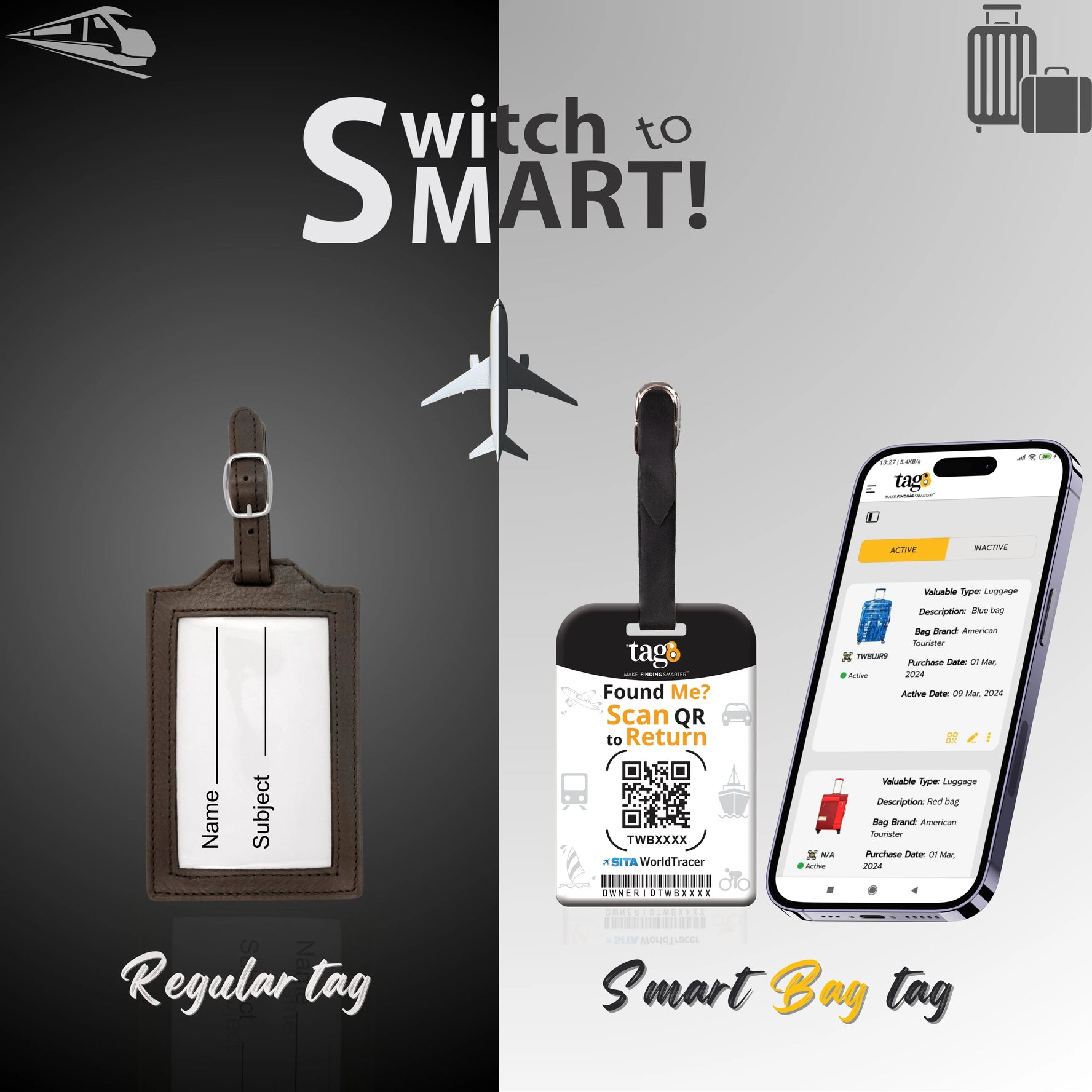 Germany QR Bag Tag by tag8 for secure luggage recovery