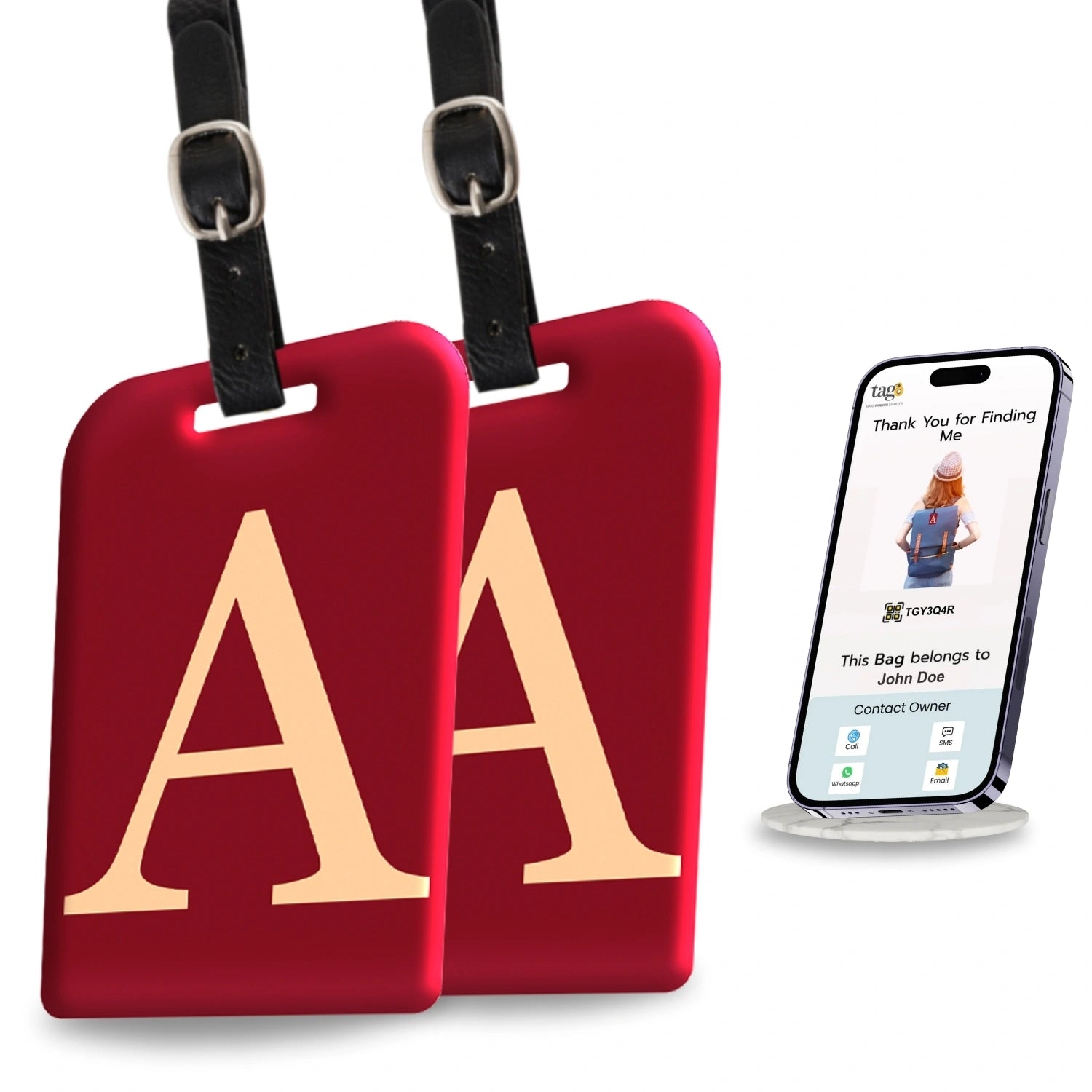 QR tag for bag with initial A