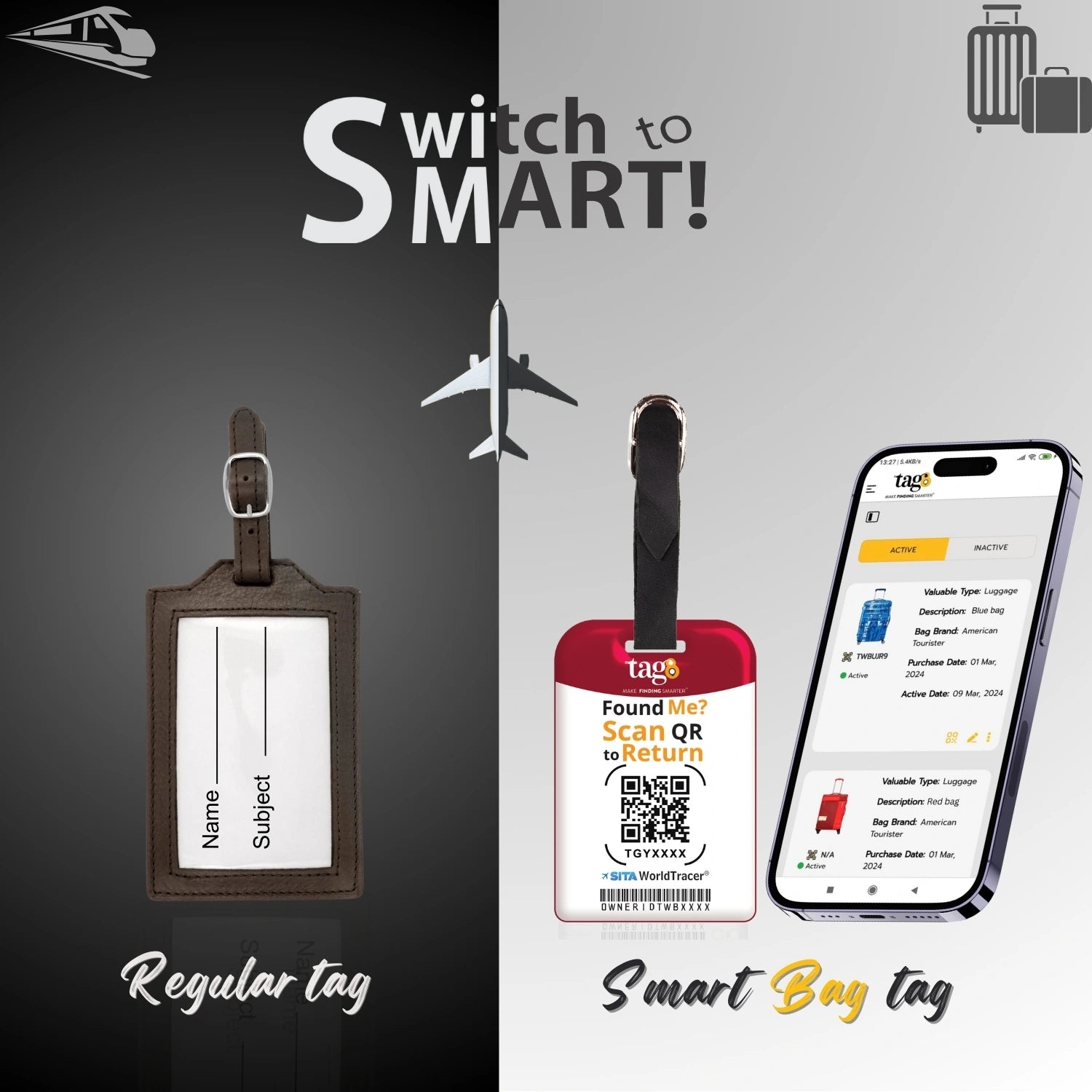 QR tag for bag with initial A