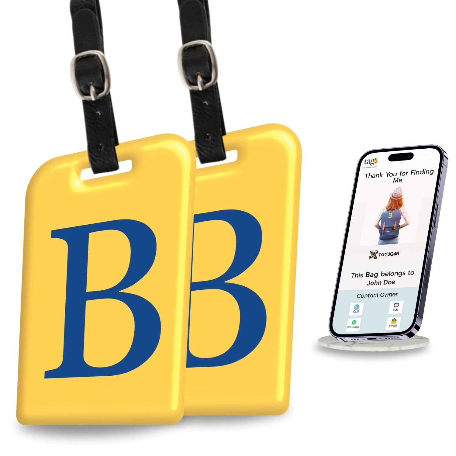 QR tag for bag with initial B