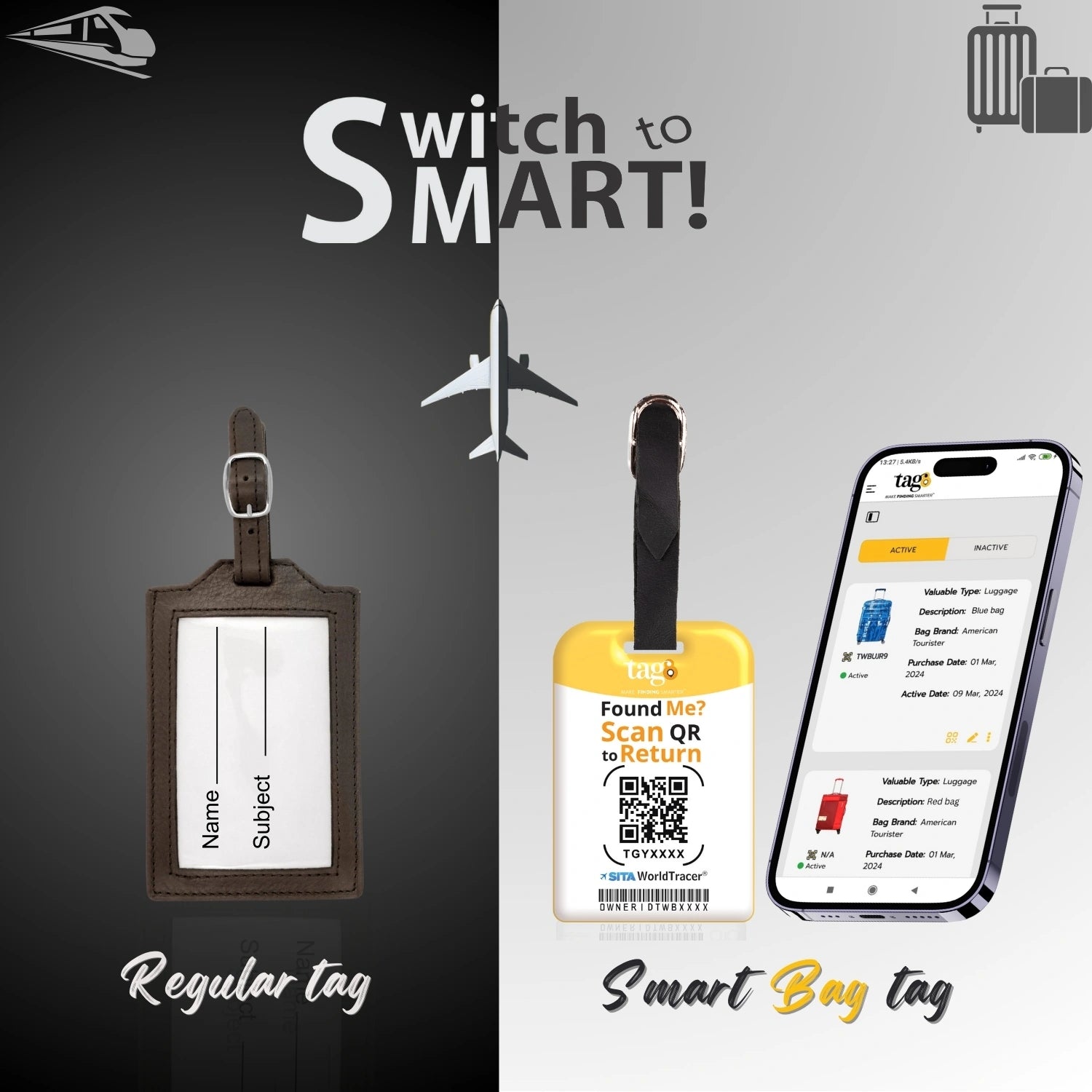 QR tag for bag with initial B