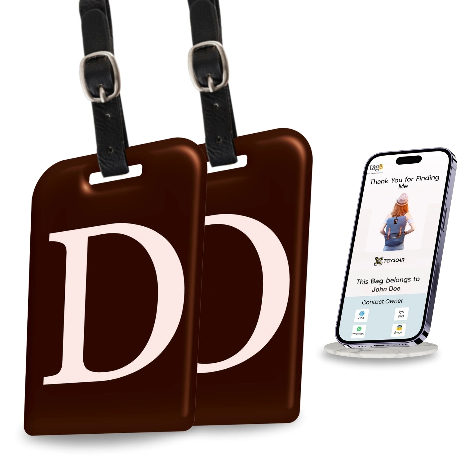 QR tag for bag with initial D