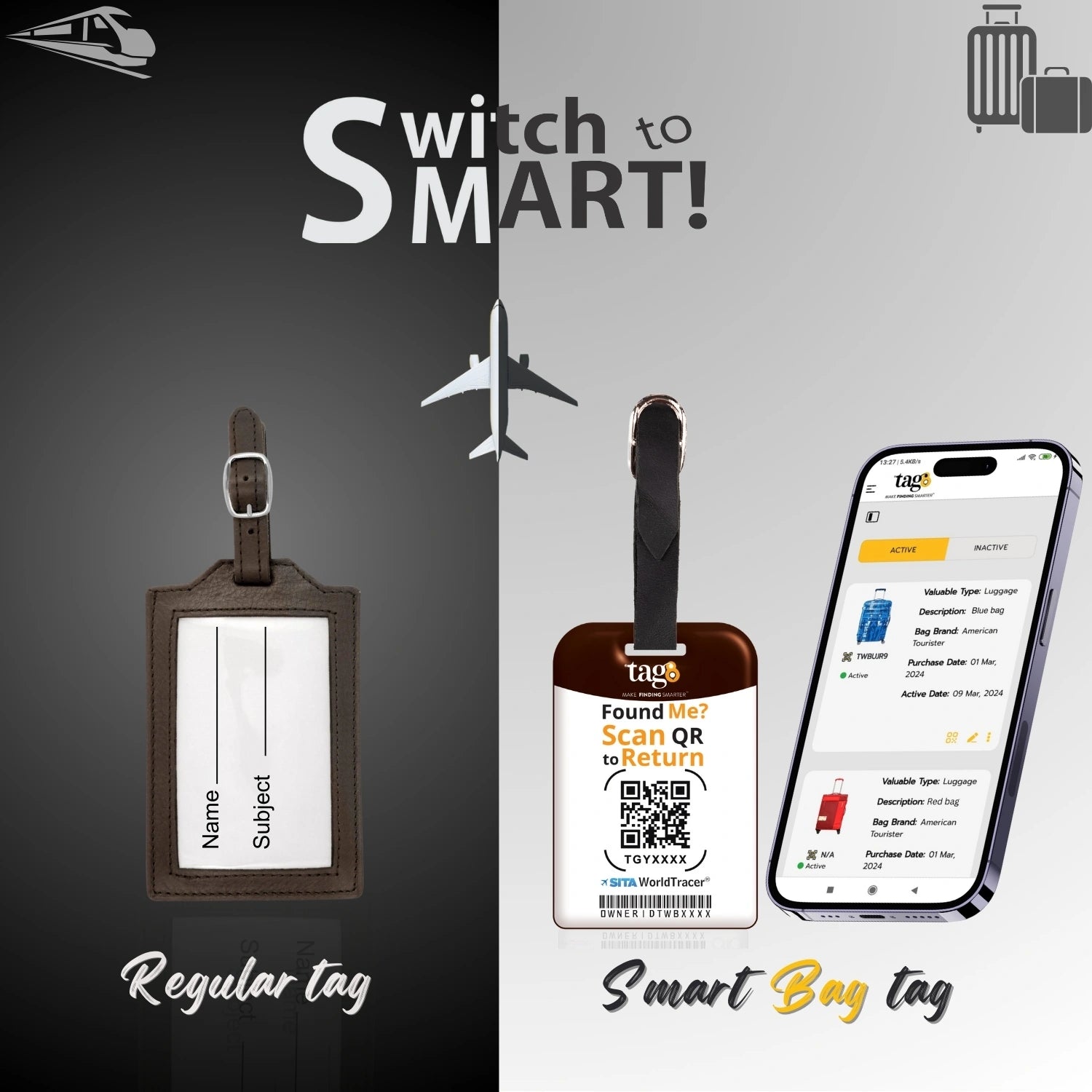 QR tag for bag with initial D