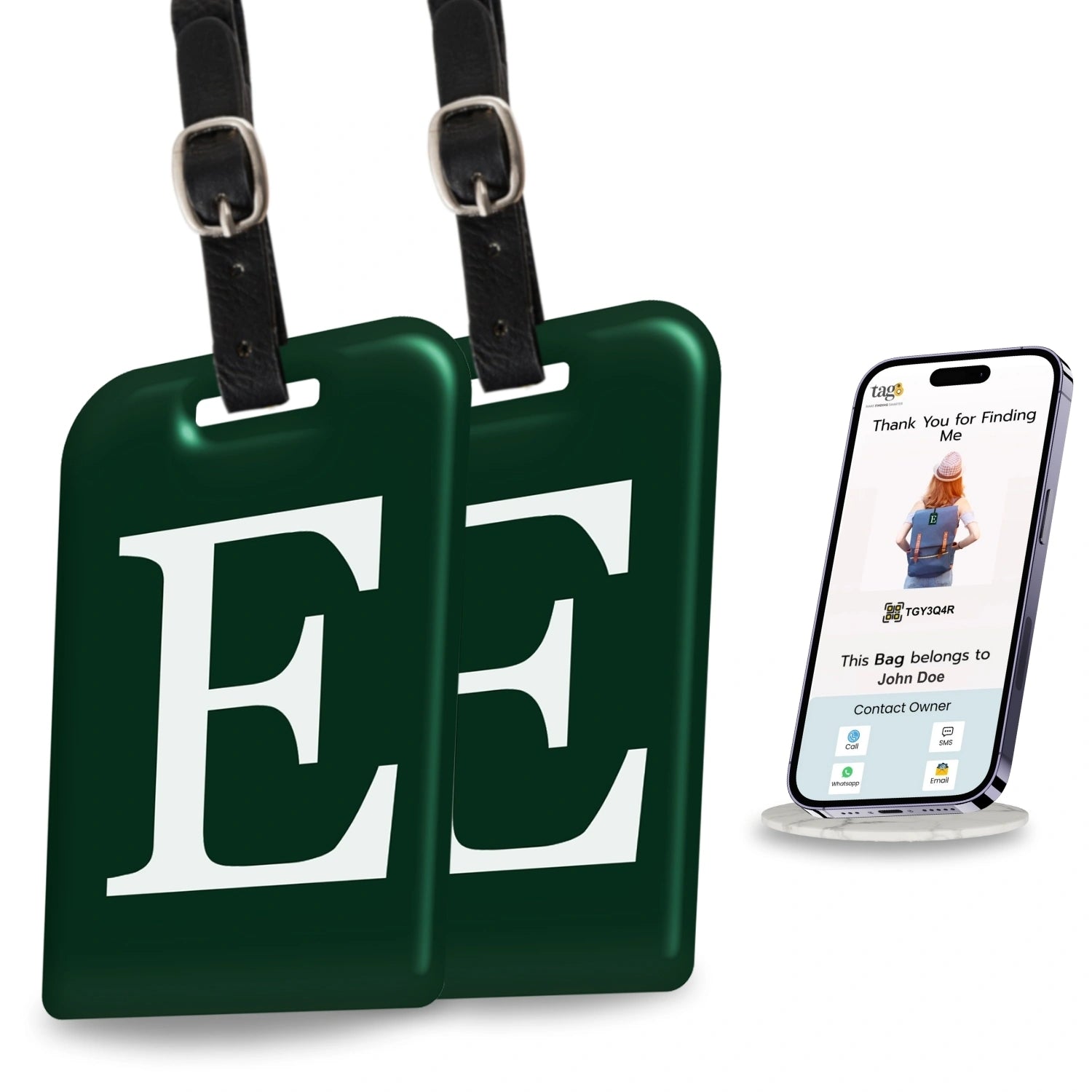 QR tag for bag with initial E