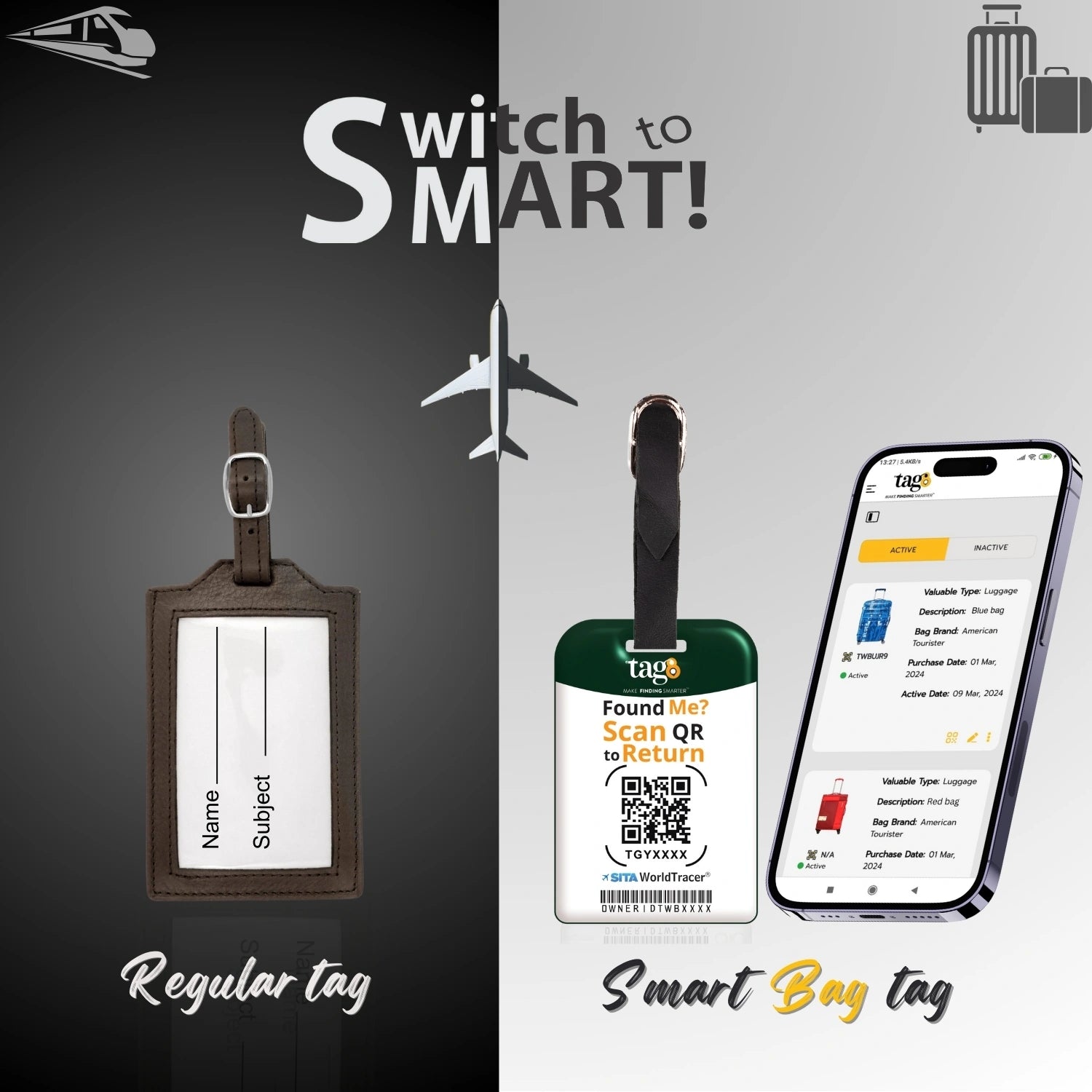 QR tag for bag with initial E