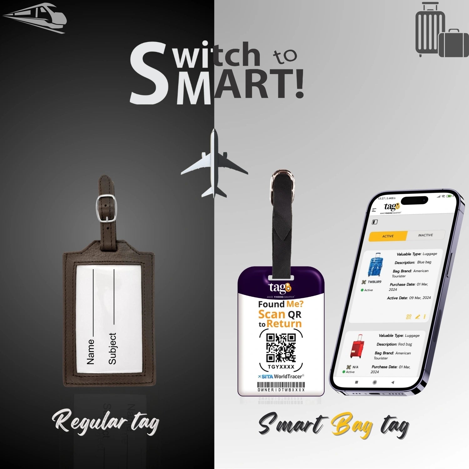 QR tag for bag with initial F