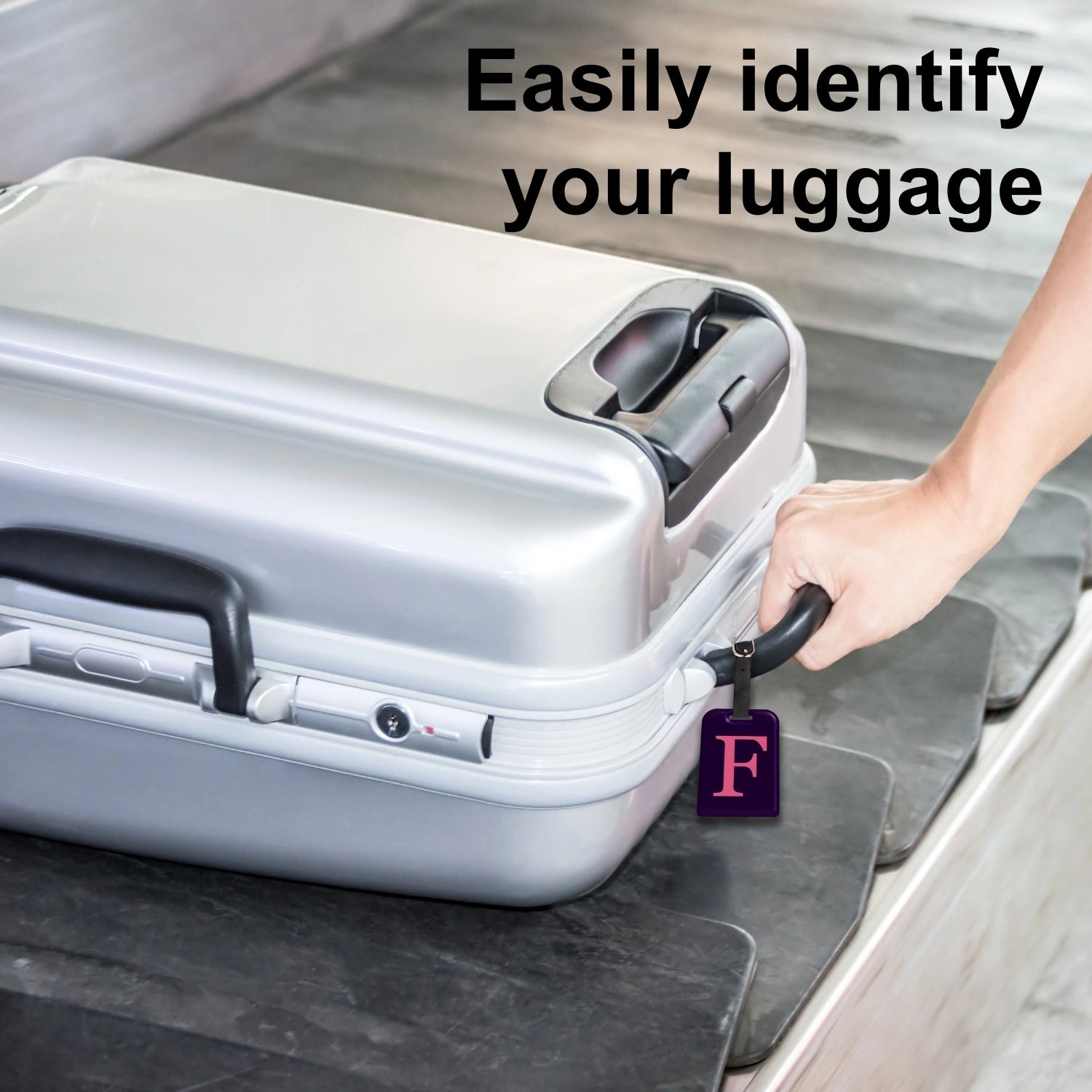 QR tag for bag with initial F