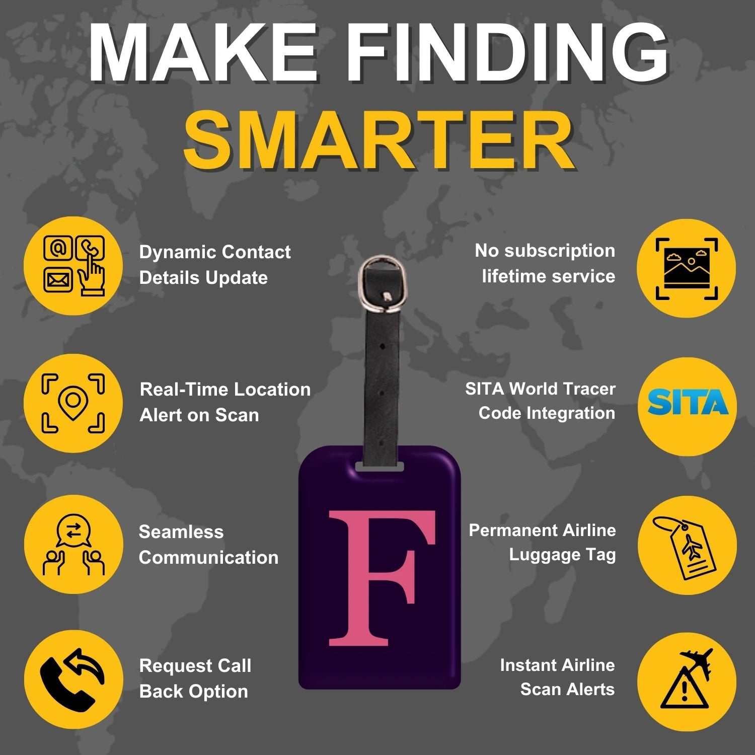 QR tag for bag with initial F