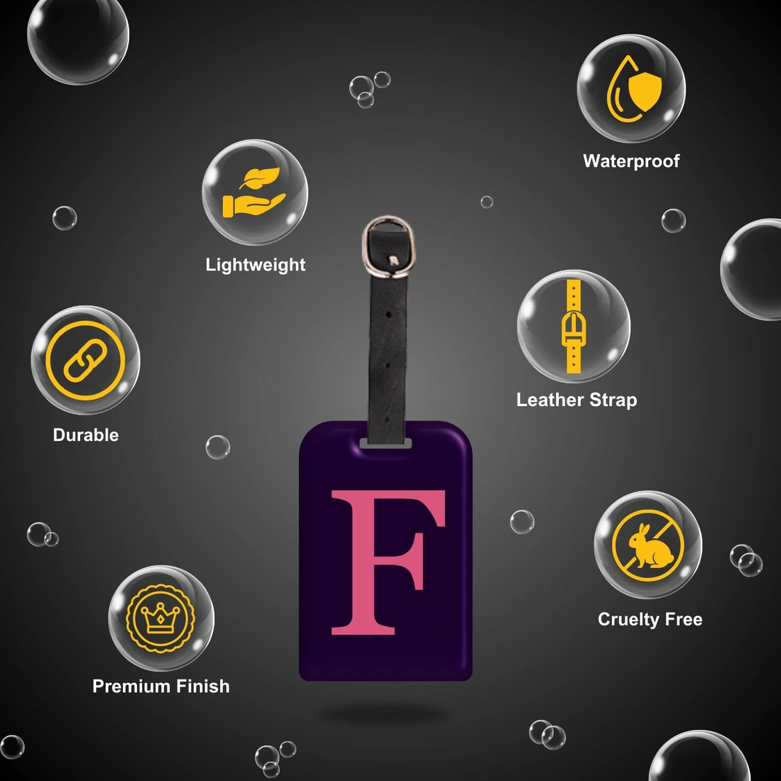 QR tag for bag with initial F