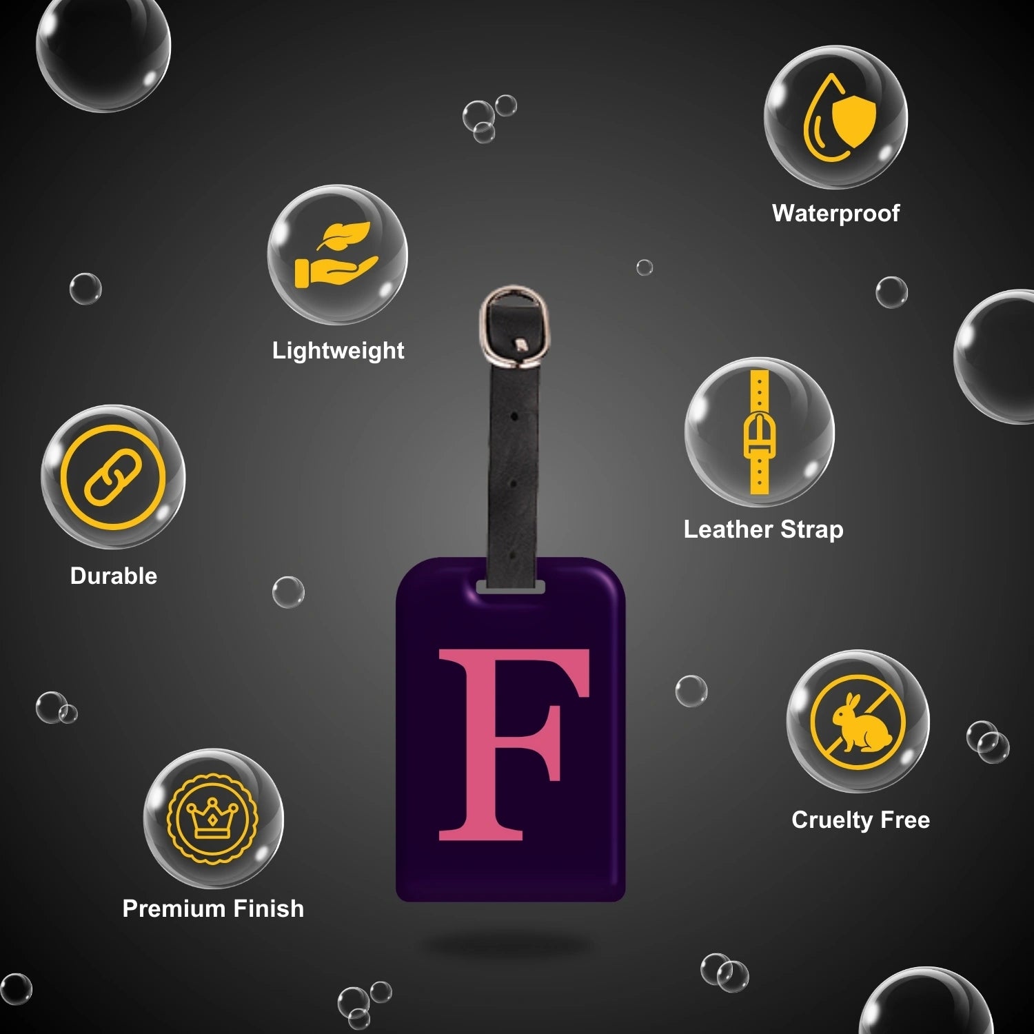 QR tag for bag with initial F