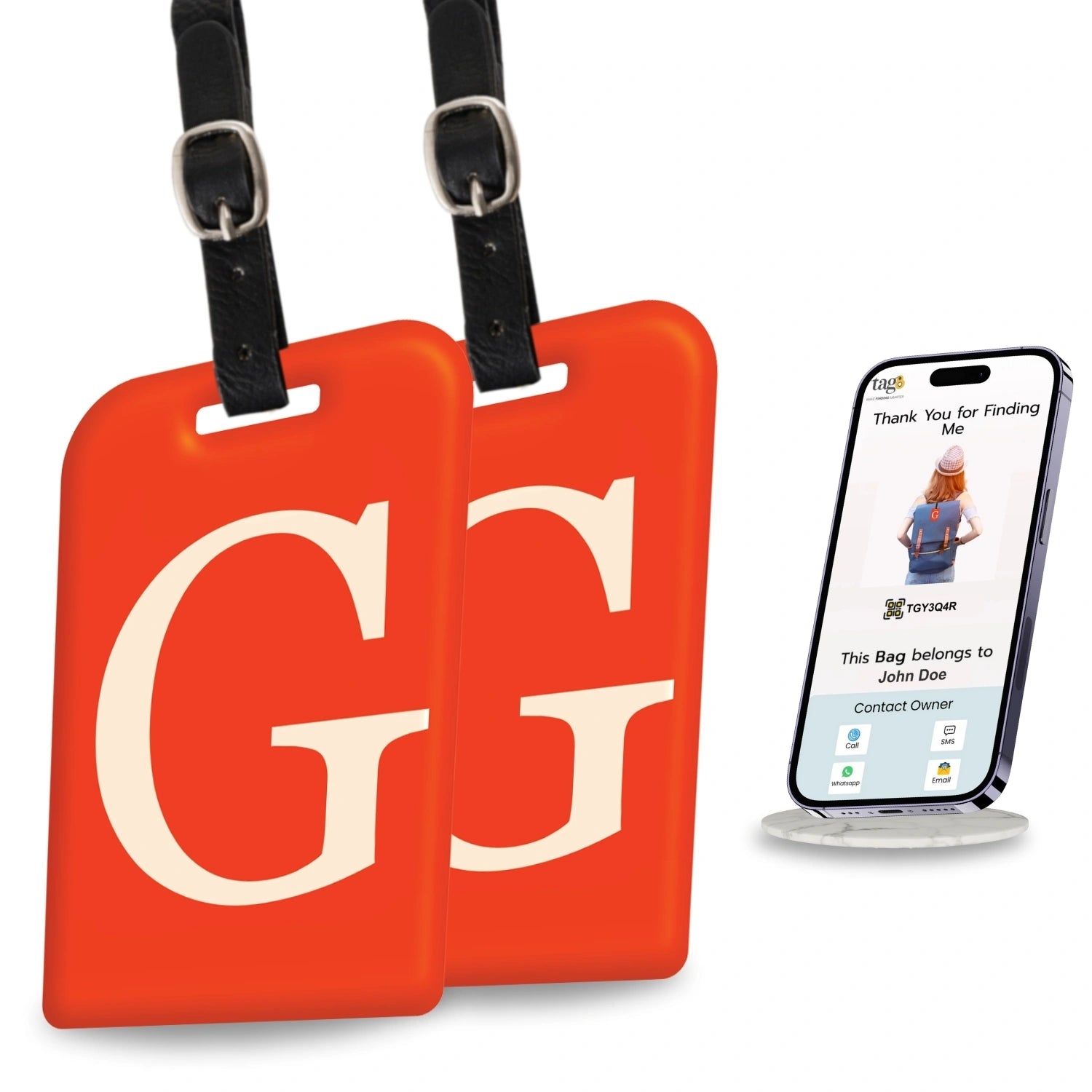 QR tag for bag with initial G