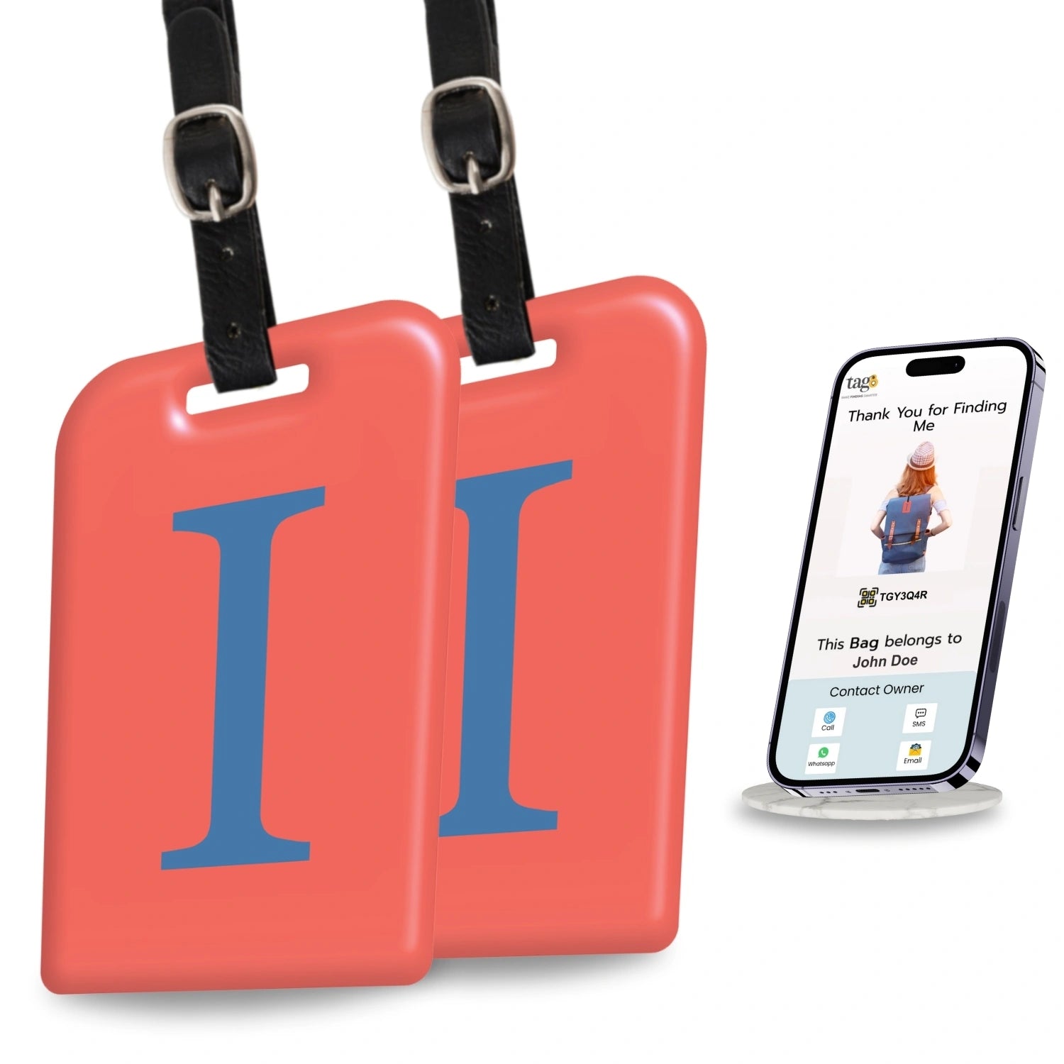 QR tag for bag with initial I