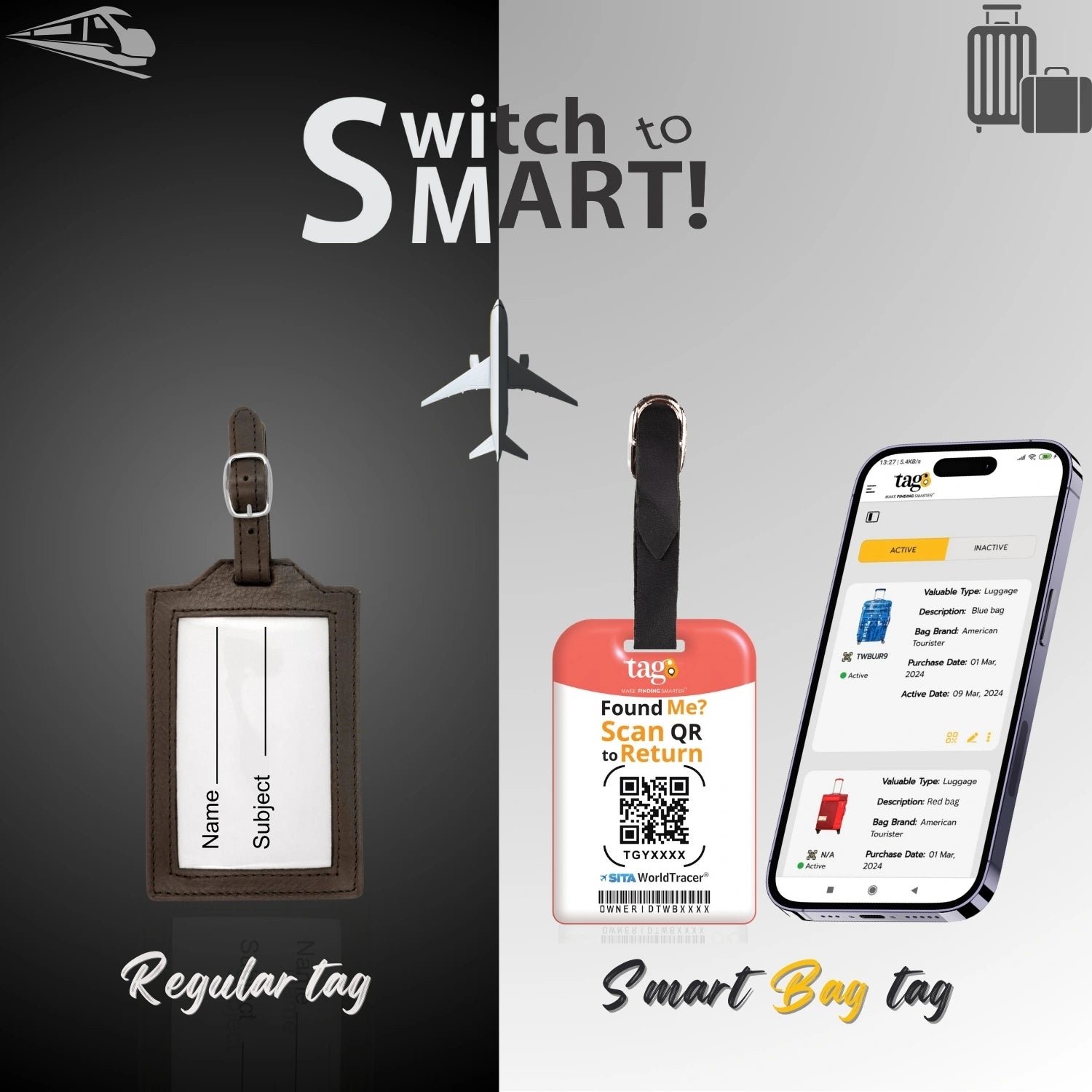QR tag for bag with initial I