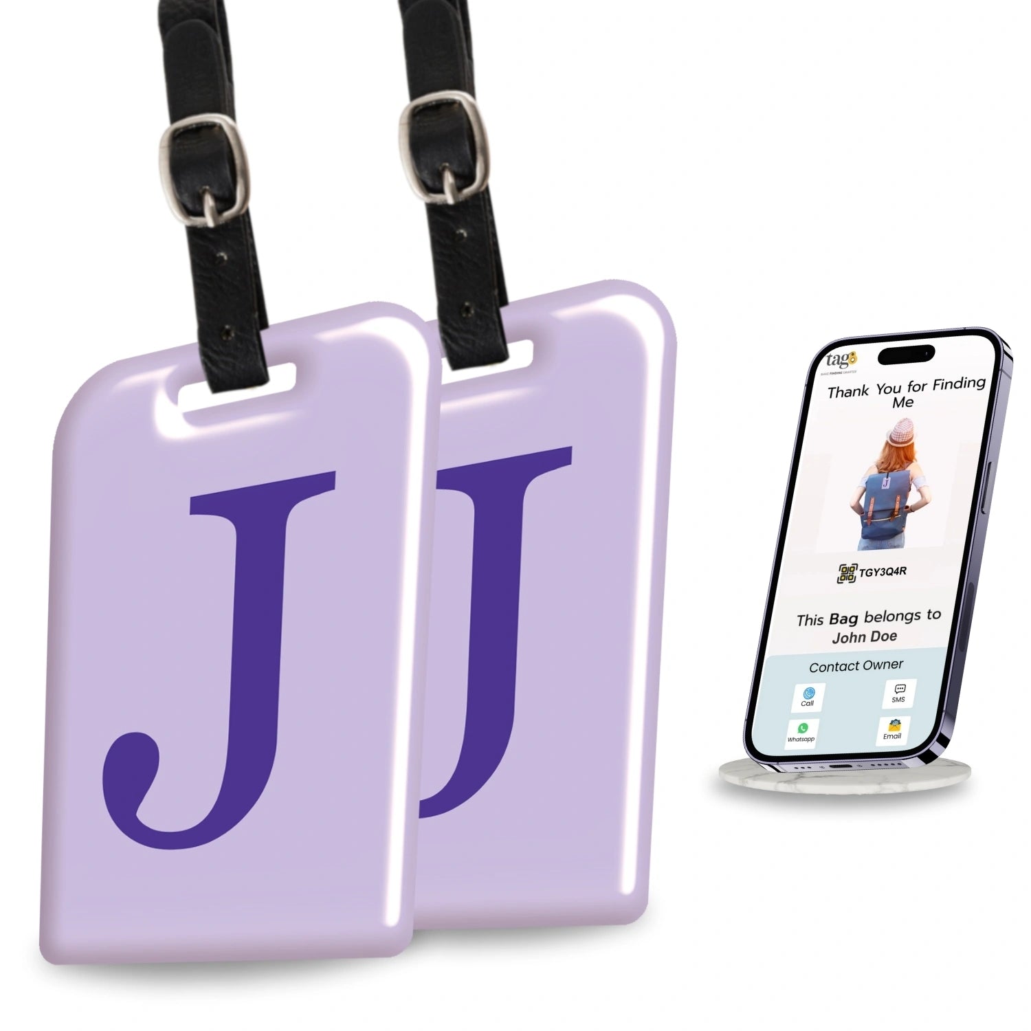 QR tag for bag with initial J
