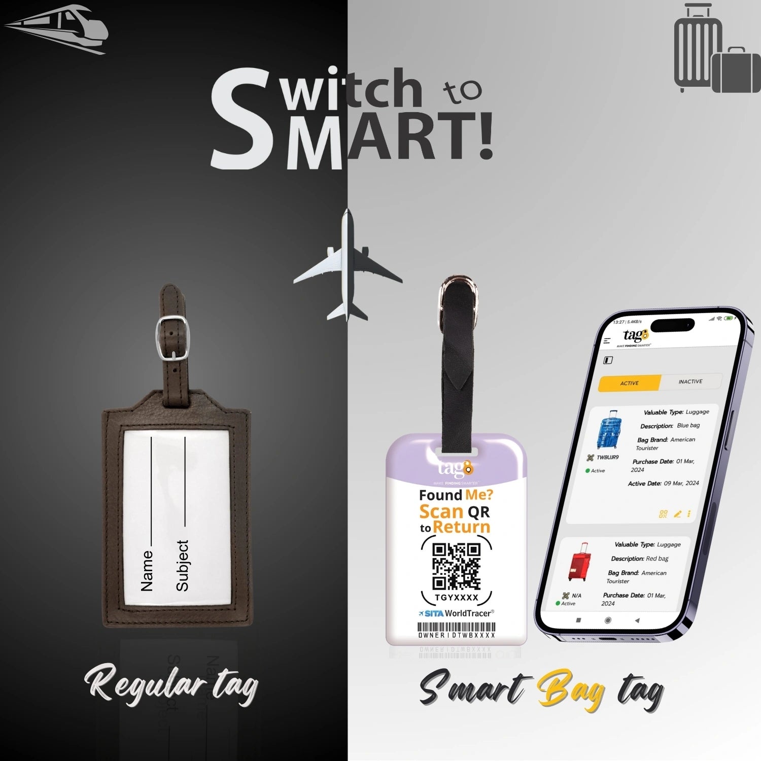 QR tag for bag with initial J