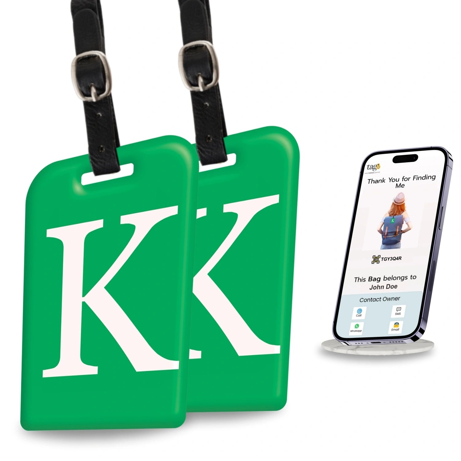 QR tag for bag with initial K
