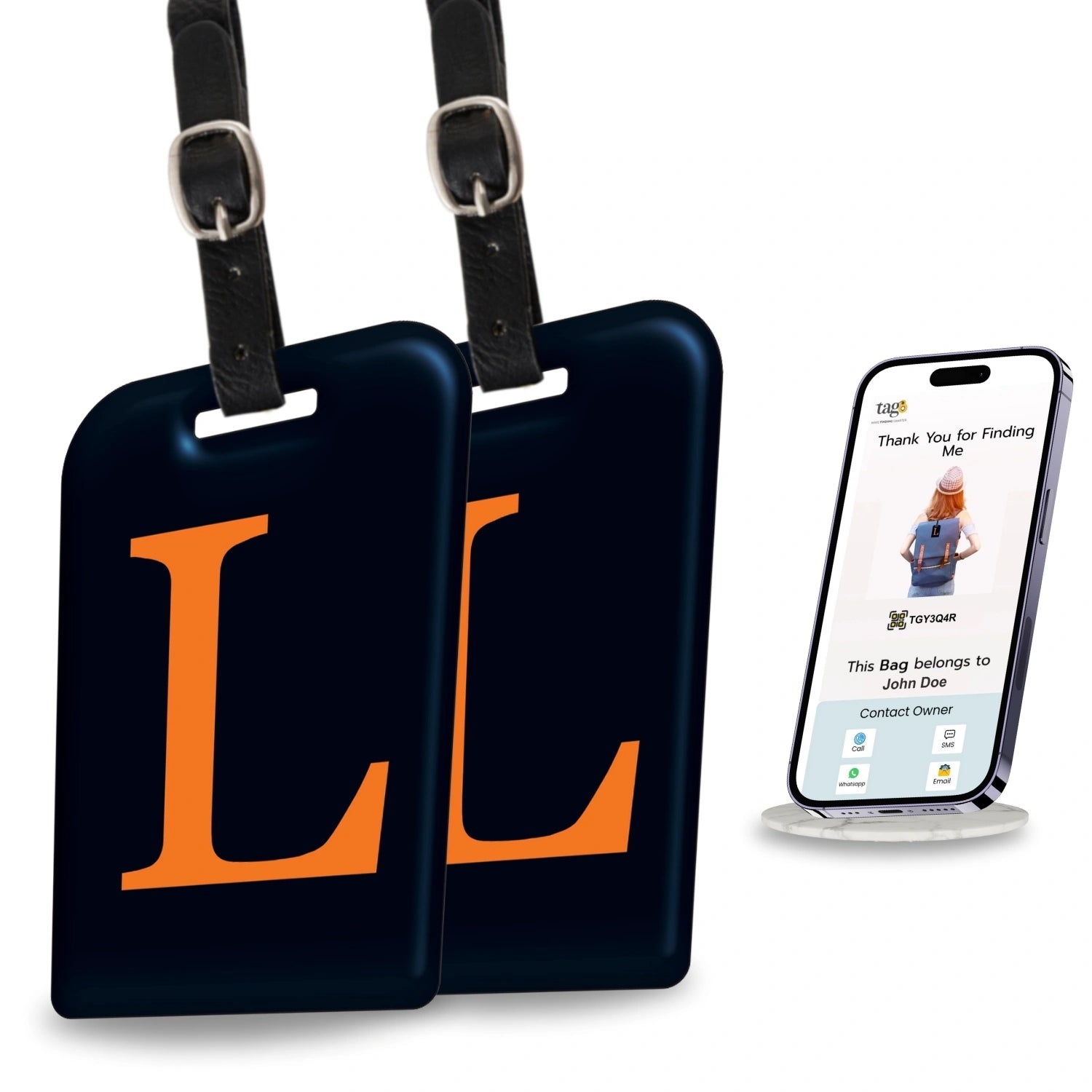 QR tag for bag with initial L