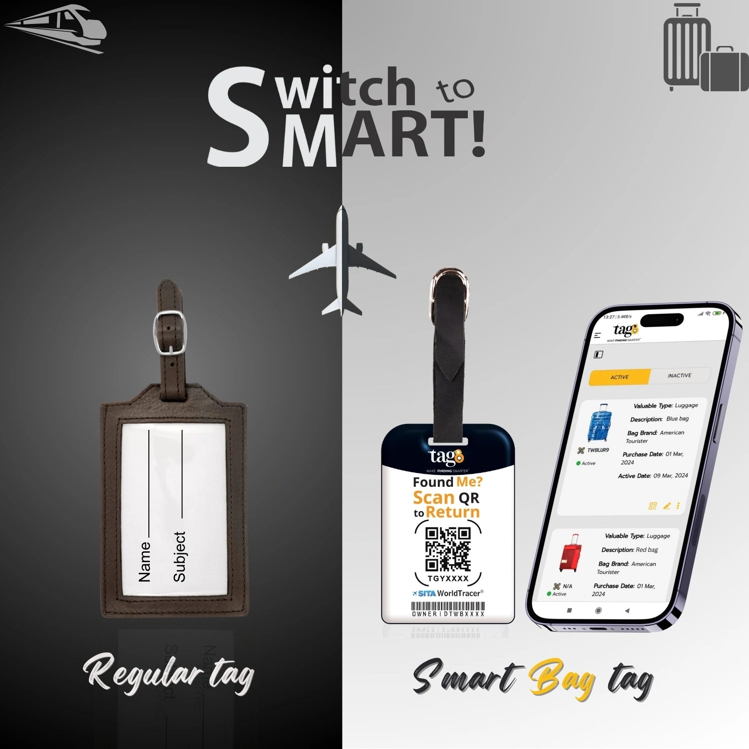 QR tag for bag with initial L