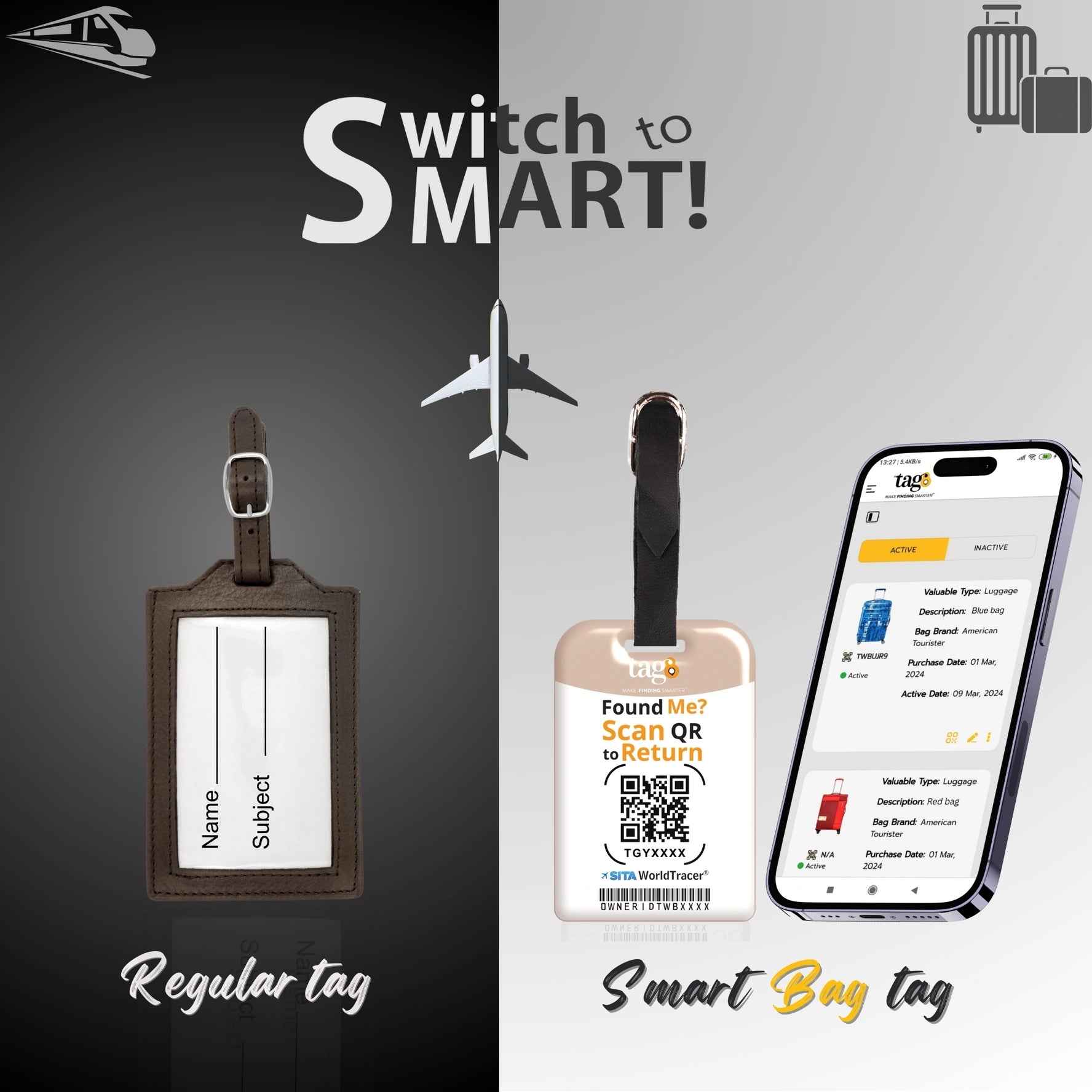  QR tag for bag with initial M