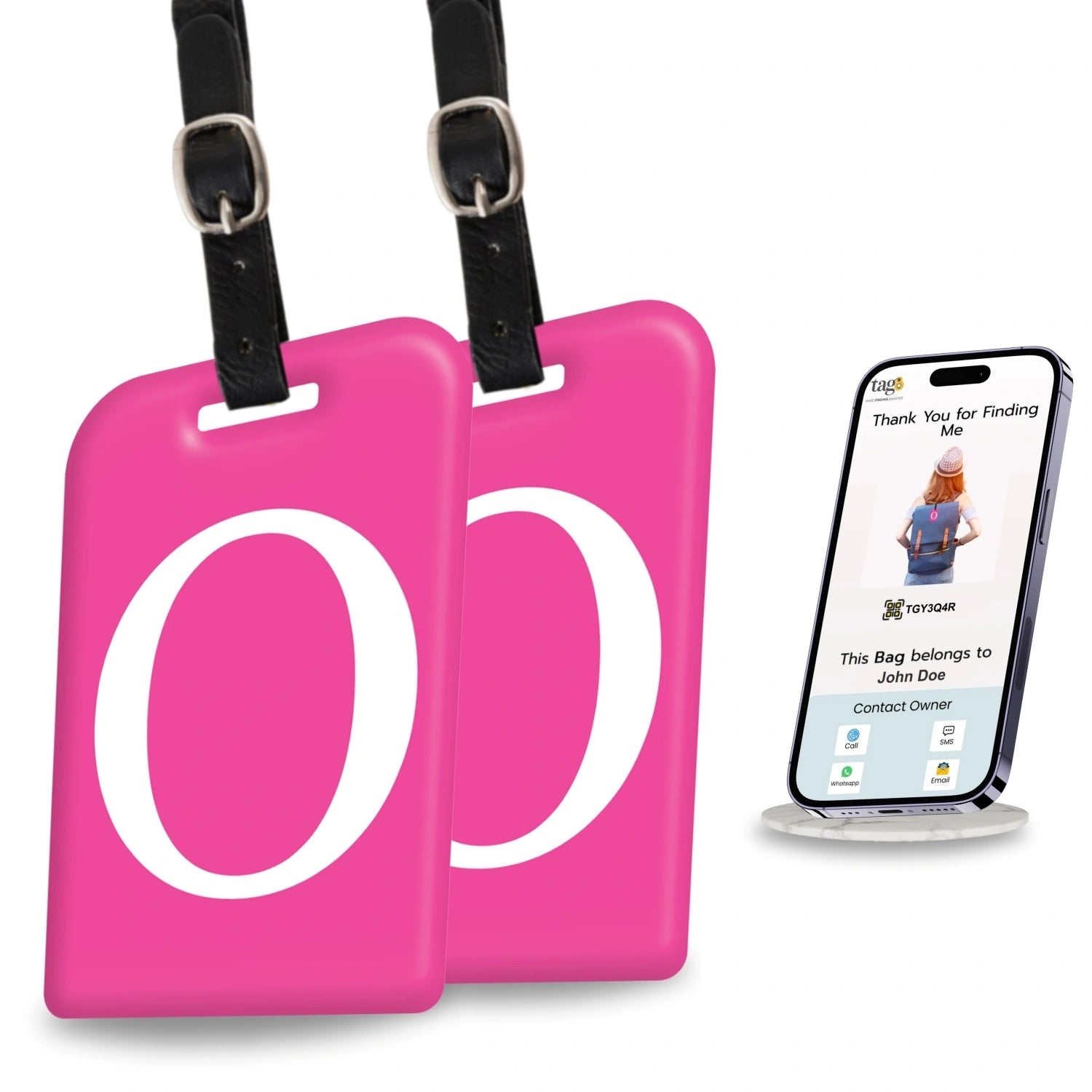 QR tag for bag with initial O