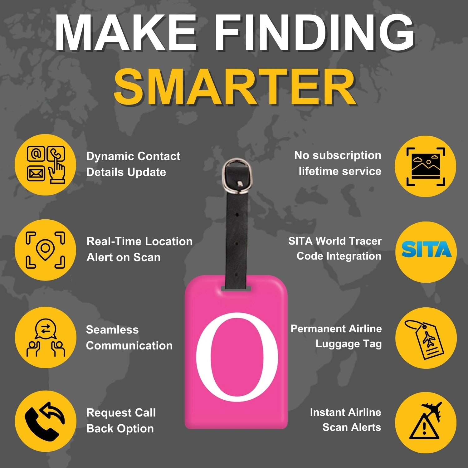 QR tag for bag with initial O