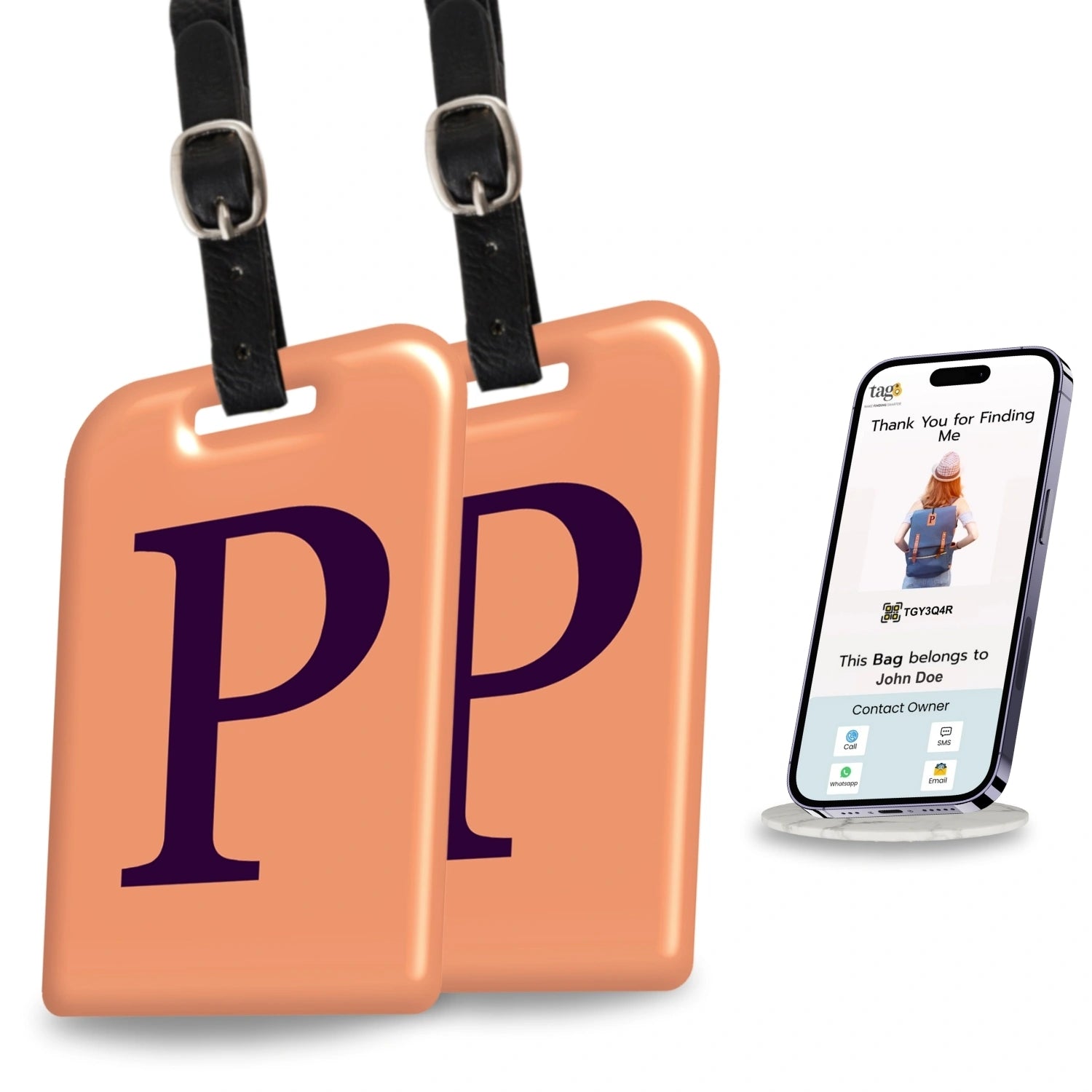 QR tag for bag with initial P