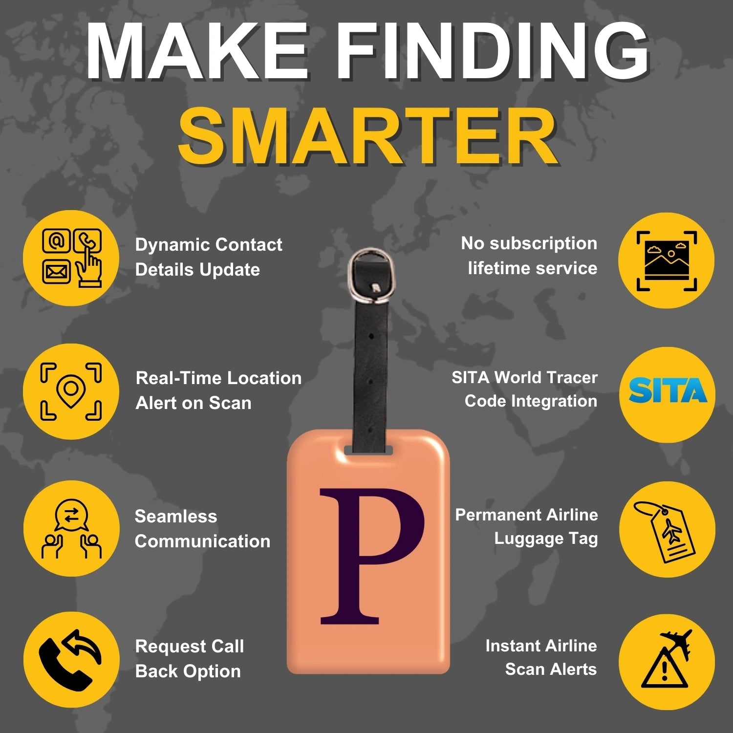 QR tag for bag with initial P