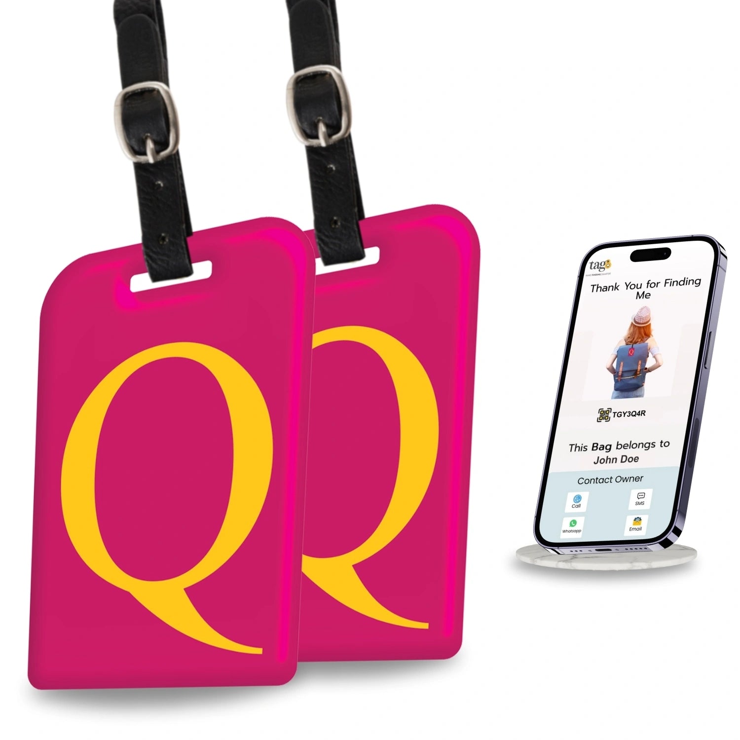 QR tag for bag with initial Q