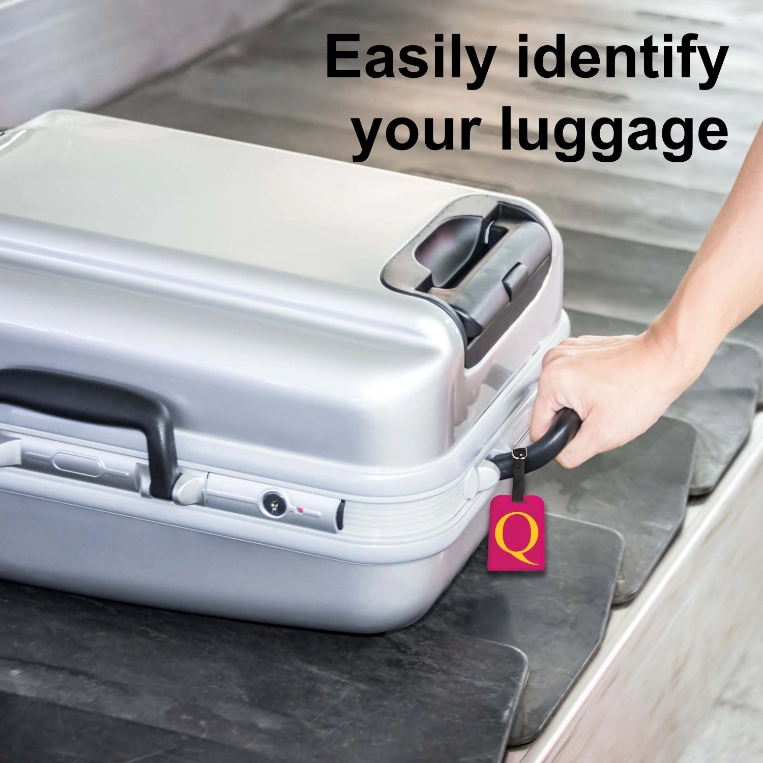 QR tag for bag with initial Q