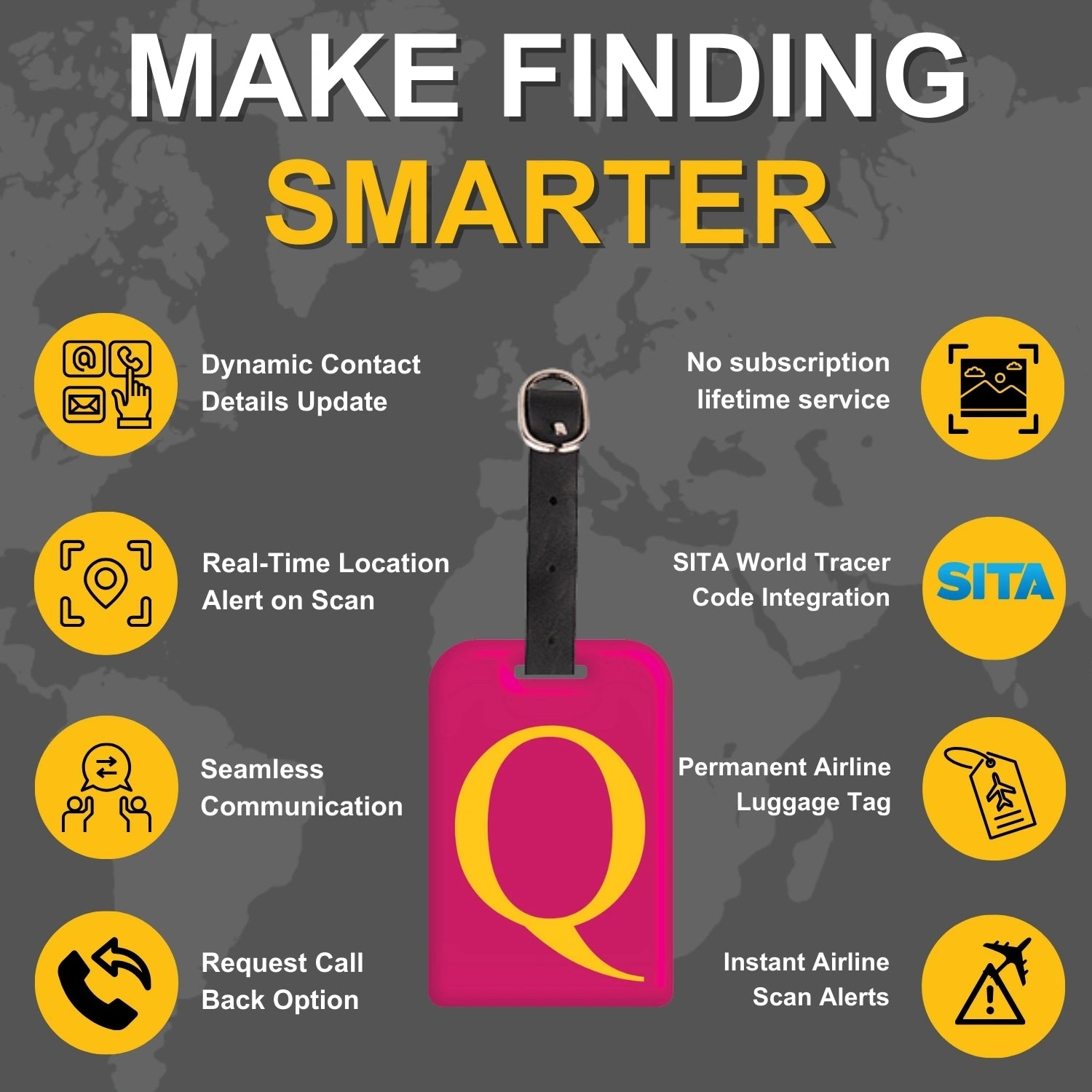 QR tag for bag with initial Q
