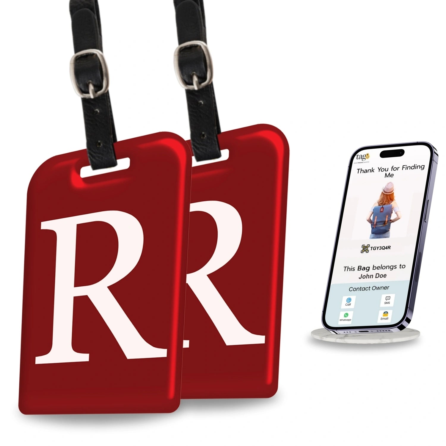 QR tag for bag with initial R