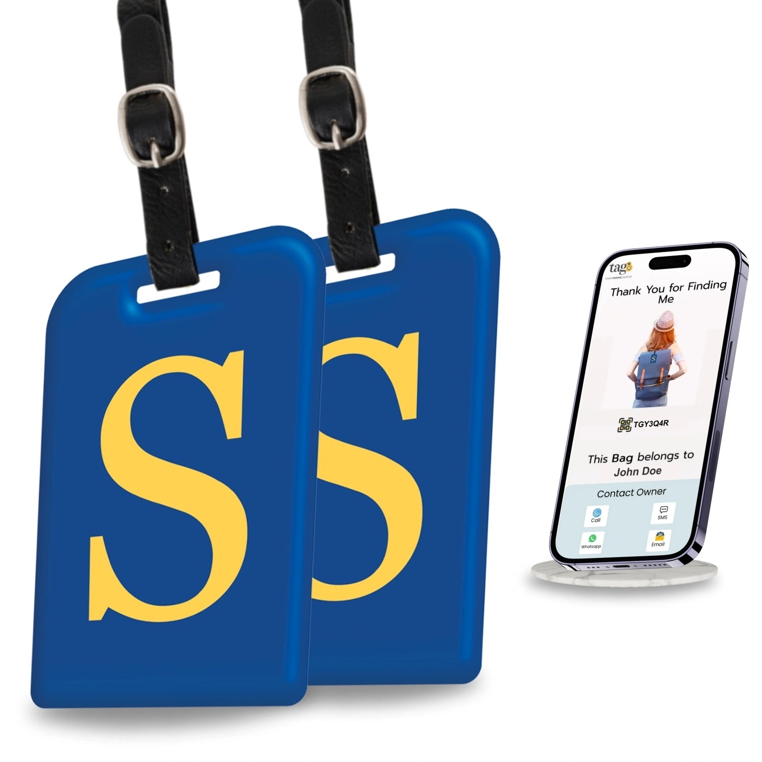 QR tag for bag with initial S