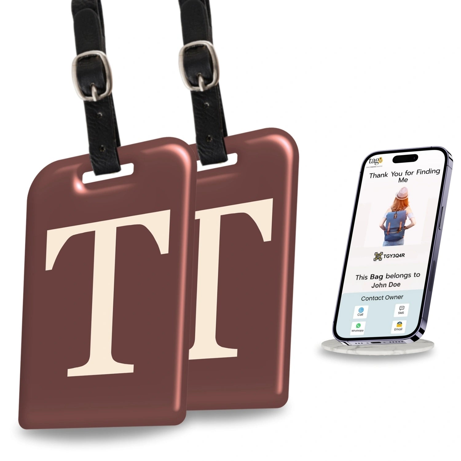 QR tag for bag with initial T