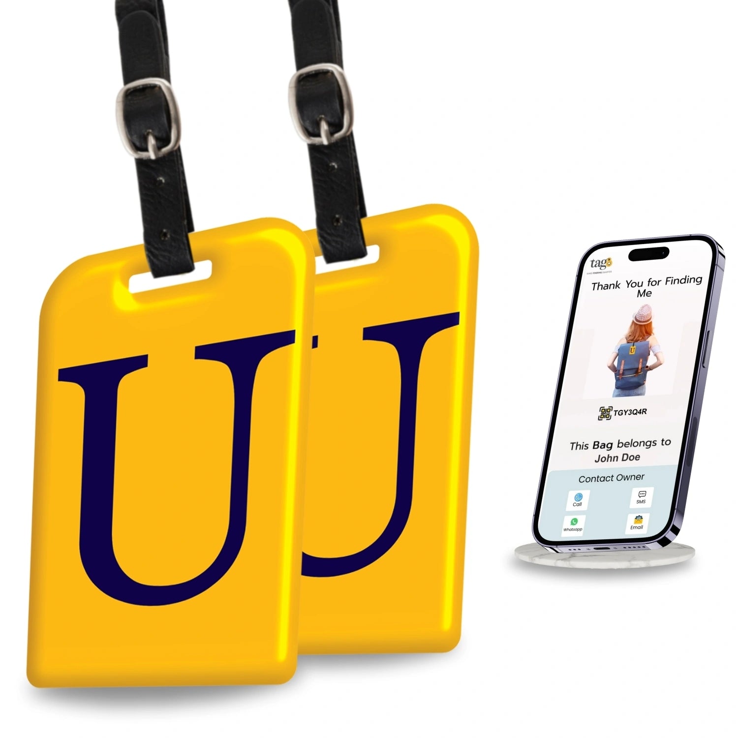 QR tag for bag with initial U