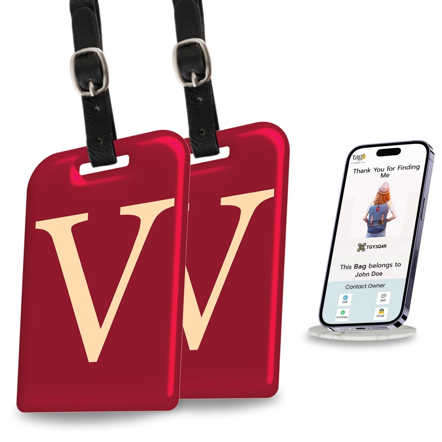  QR tag for bag with initial V